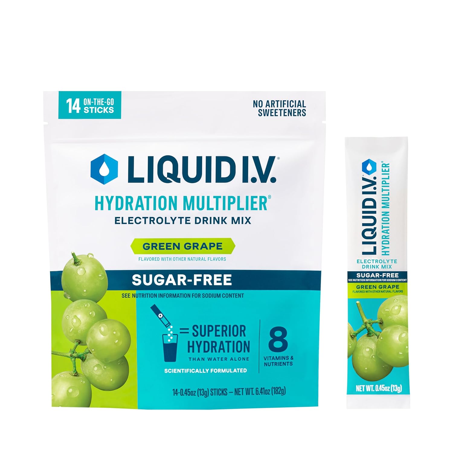 Liquid I.V.® Hydration Multiplier® Green Grape Sugar-Free Electrolyte Powder Drink Mix - 14 Servings
