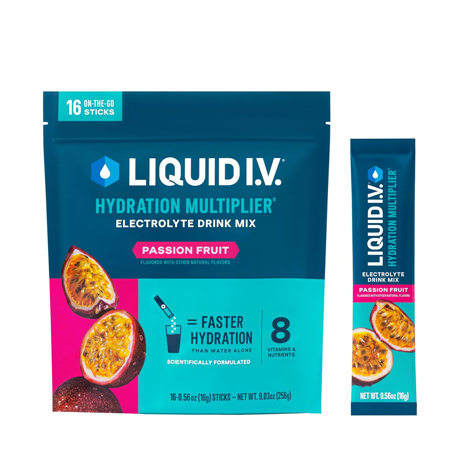 Liquid I.V.® Hydration Multiplier® Passion Fruit Powder Packets - Electrolyte Drink Mix Sticks - Non-GMO - 16 Servings x 12 Packs