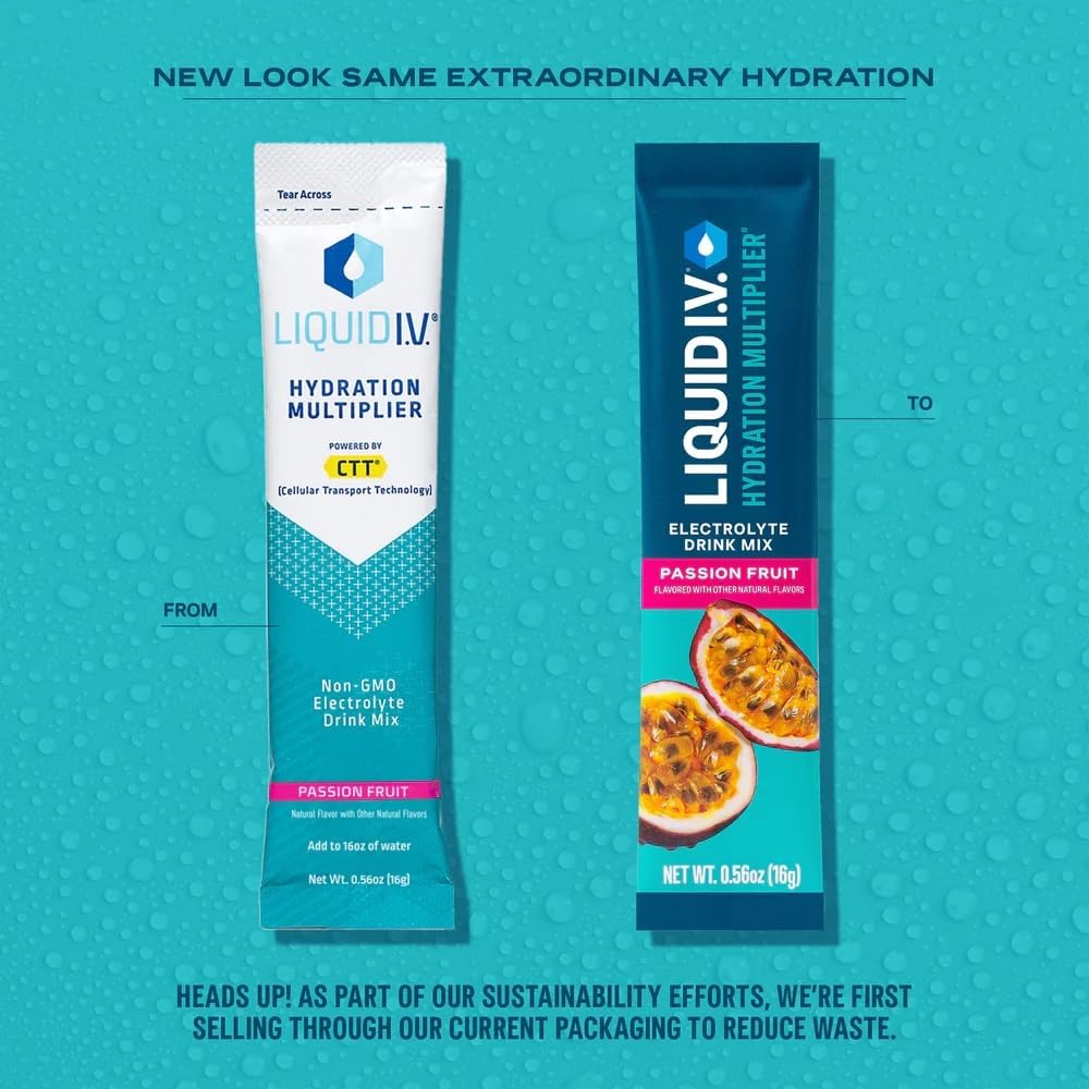 Liquid I.V.® Hydration Multiplier® Passion Fruit Powder Packets - Electrolyte Drink Mix Sticks - Non-GMO - 16 Servings x 12 Packs