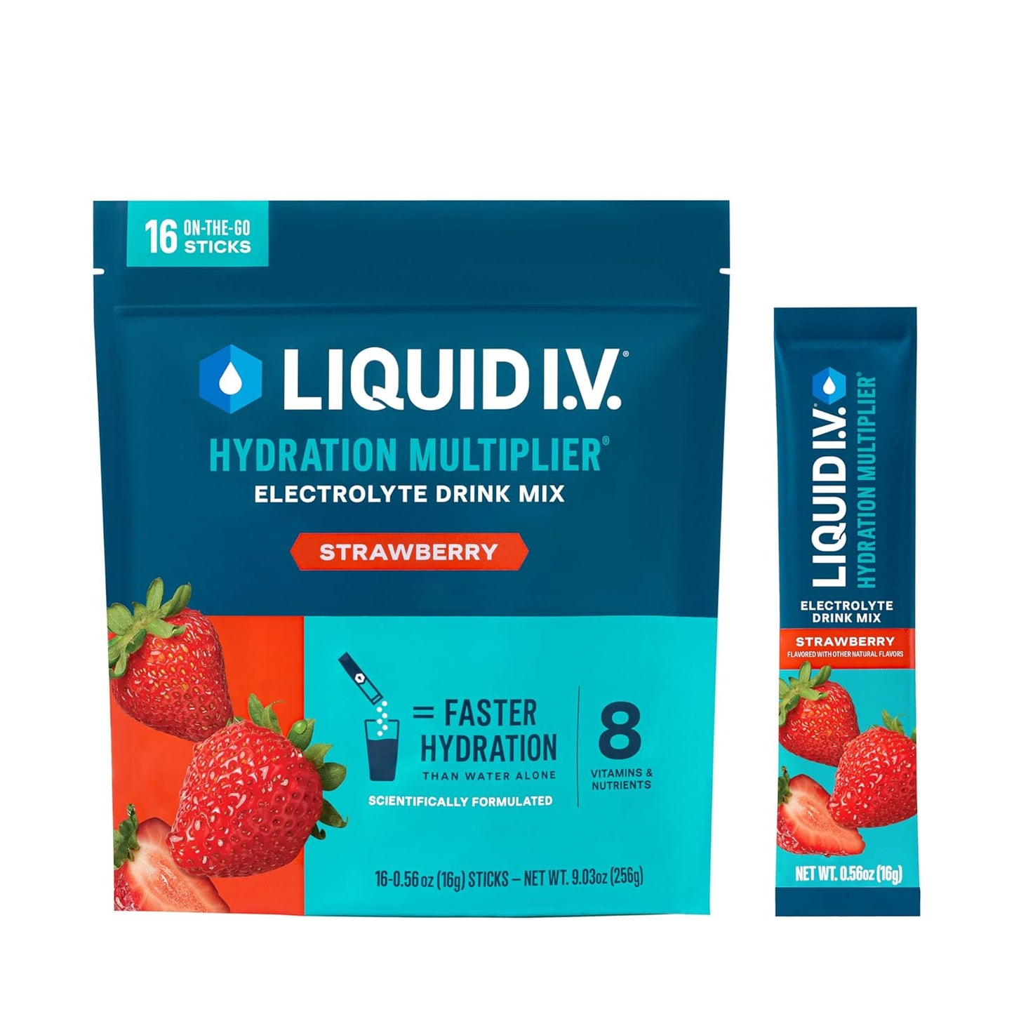 Liquid I.V.® Strawberry Hydration Powder Packets - Electrolyte Drink Mix Sticks - 12 Pack (192 Servings)