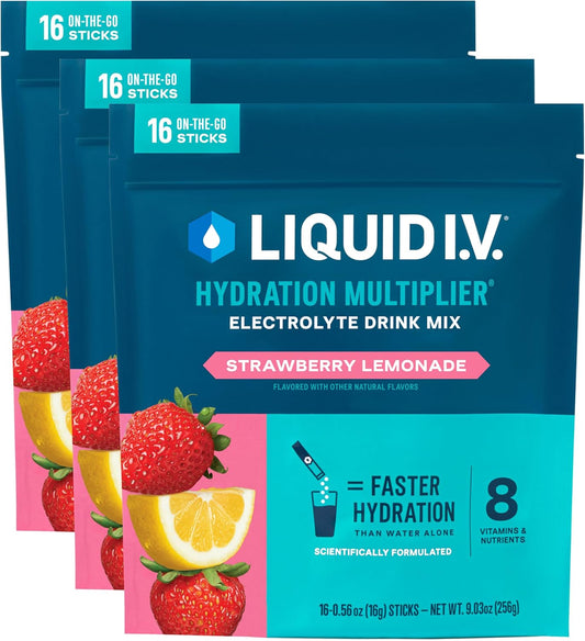 Liquid I.V.® Strawberry Lemonade Hydration Multiplier - Electrolyte Powder Drink Mix - 3 Pack (48 Servings) - BoostGo Australia