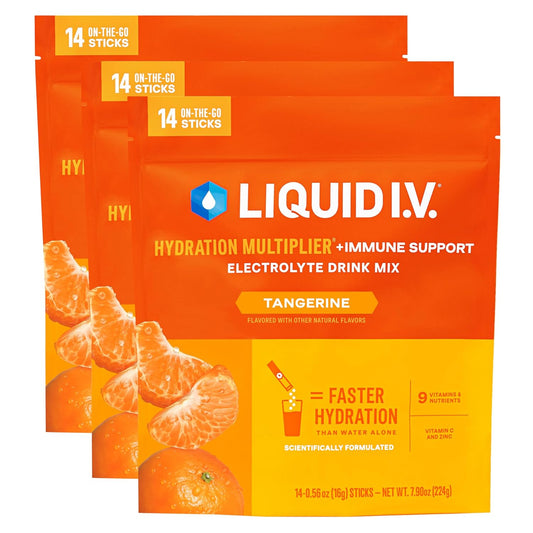 Liquid I.V.® Tangerine Hydration Multiplier with Immune Support - Electrolyte Powder Drink Mix - 3 Pack (42 Servings)