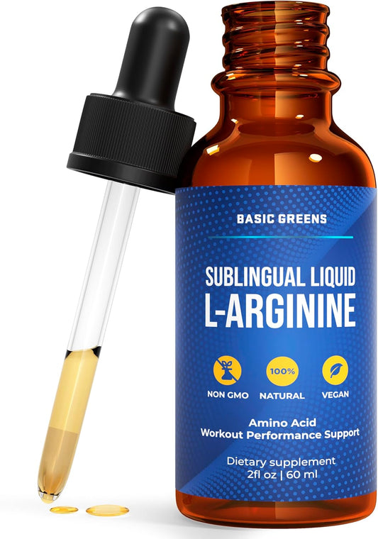 Liquid L-Arginine Supplement for Men and Women - Nitric Oxide Booster with L-Arginine - Essential Greens Formula