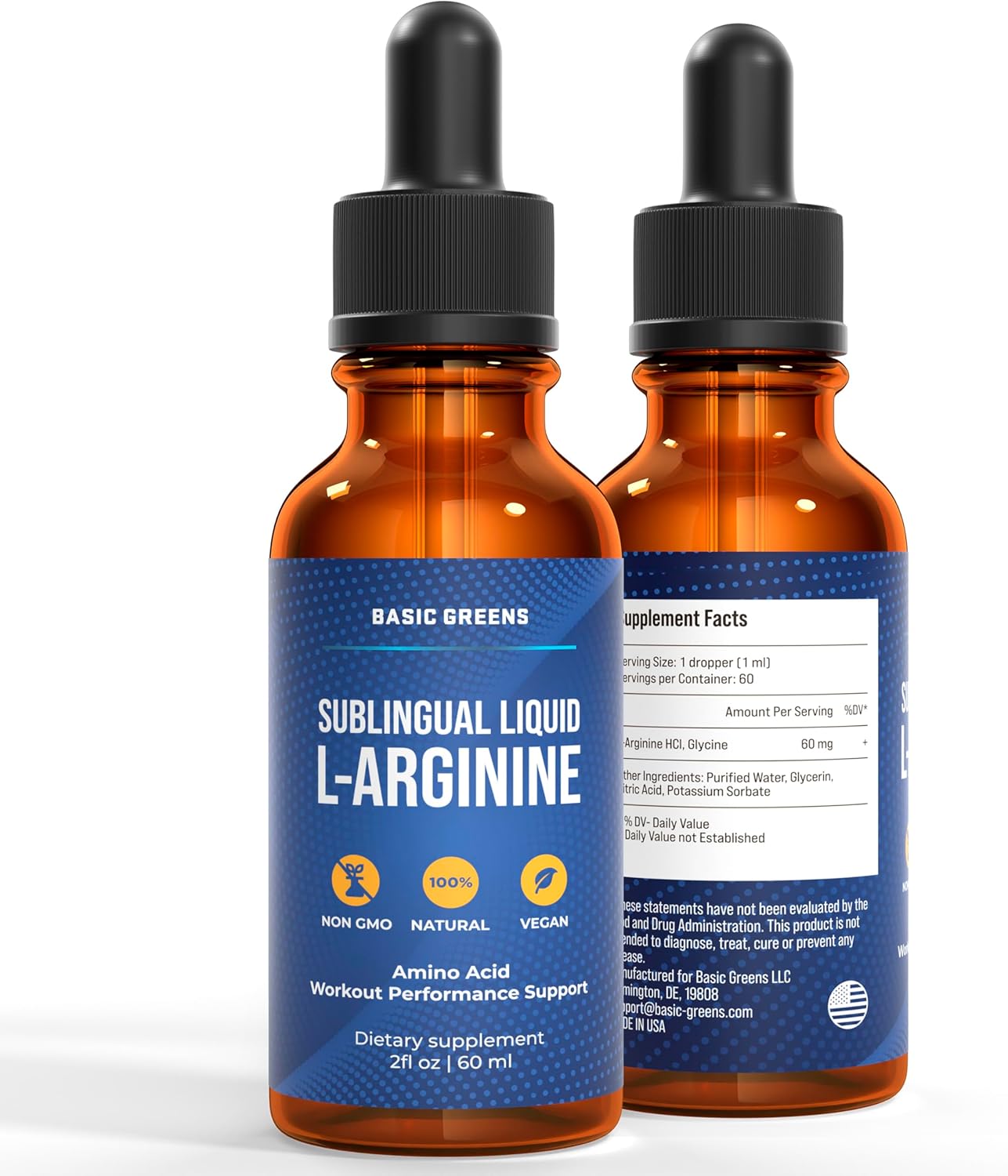 Liquid L-Arginine Supplement for Men and Women - Nitric Oxide Booster with L-Arginine - Essential Greens Formula