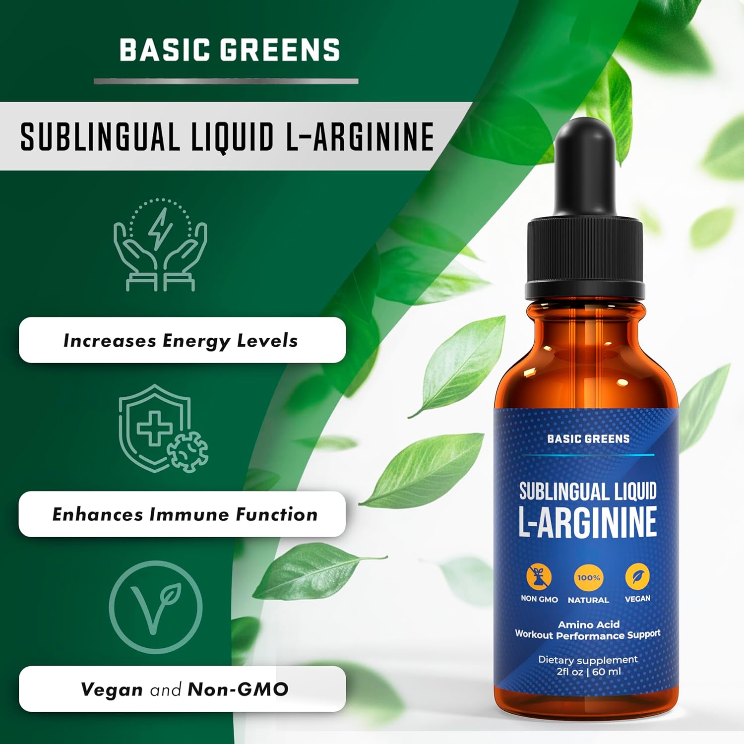 Liquid L-Arginine Supplement for Men and Women - Nitric Oxide Booster with L-Arginine - Essential Greens Formula