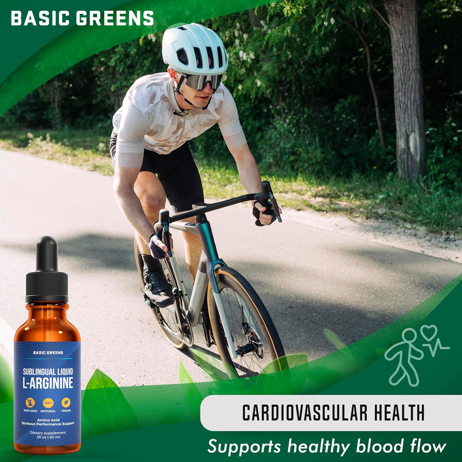 Liquid L-Arginine Supplement for Men and Women - Nitric Oxide Booster with L-Arginine - Essential Greens Formula