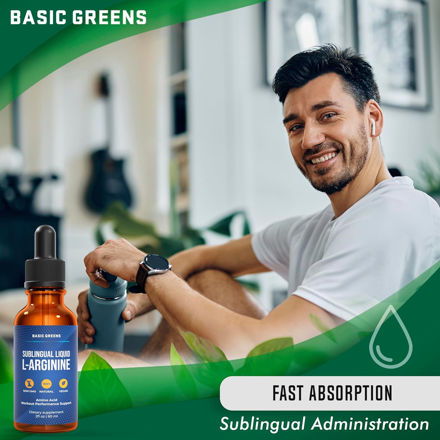 Liquid L-Arginine Supplement for Men and Women - Nitric Oxide Booster with L-Arginine - Essential Greens Formula