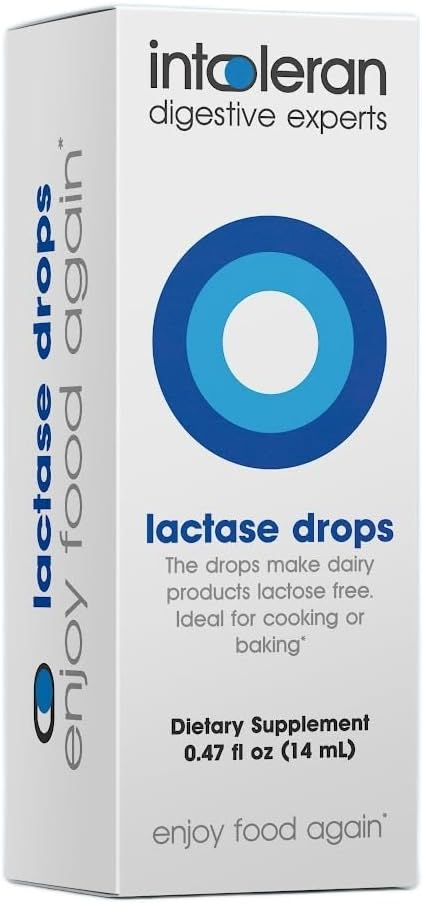 Liquid Lactase Enzyme Drops for Lactose Intolerance - 0.47 FL Oz (14ml) | Dairy-Free Cooking & Baking | Vegan Friendly & Low FODMAP Compliant