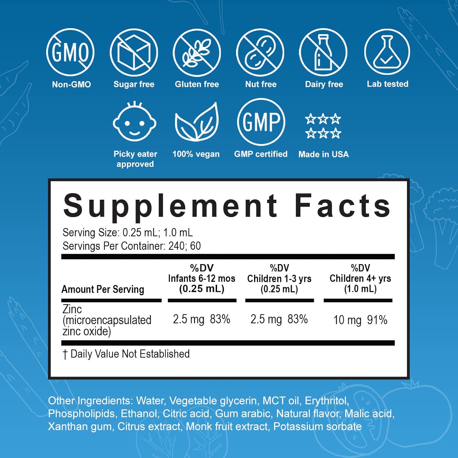 Liquid Liposomal Zinc Drops for Toddlers, Kids, & Adults - Lemon Cream Flavor, 2Fl.Oz (60ml)