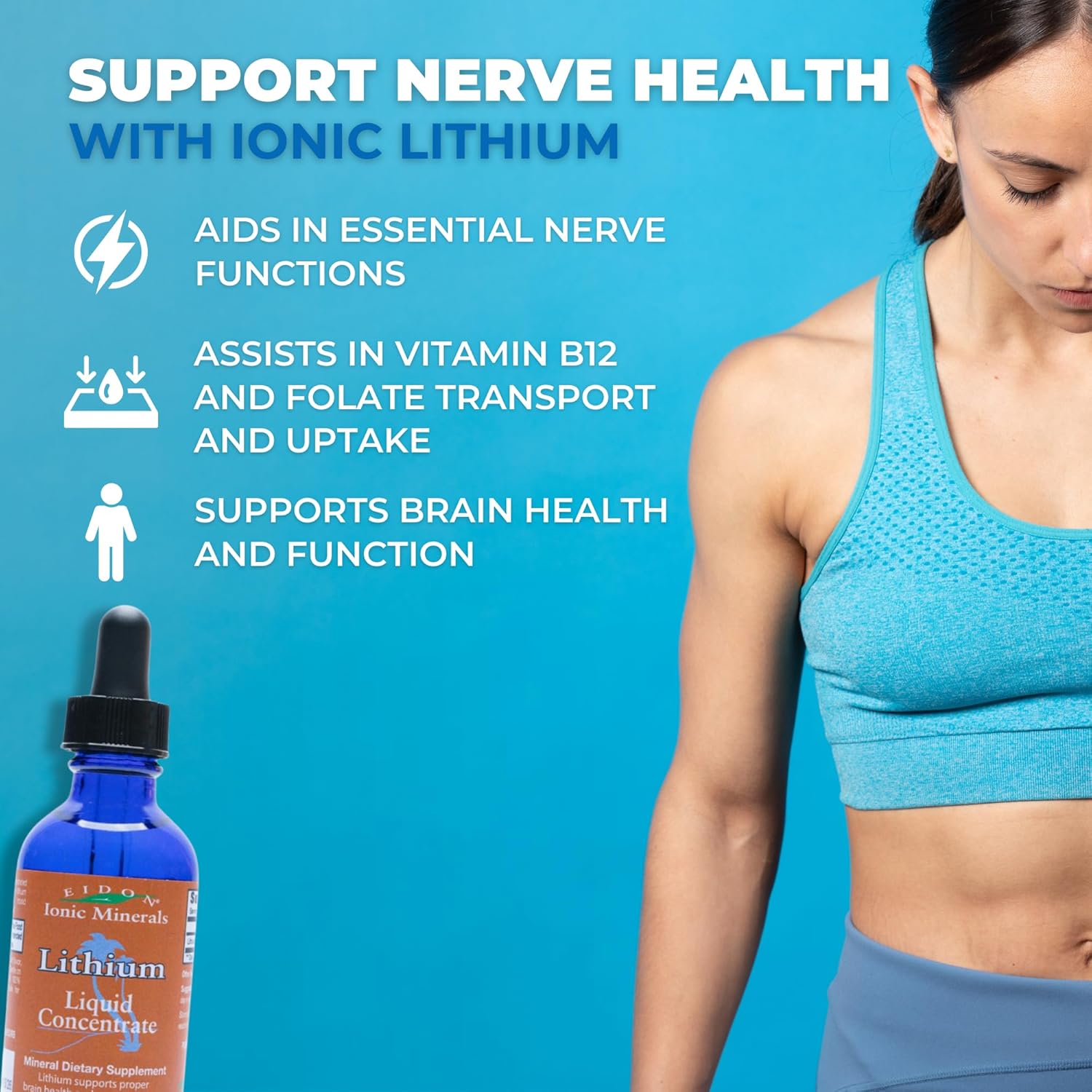 Liquid Lithium Chloride Drops Supplement for Brain Health & Cognition - 2 oz. Mineral Drops for Water with Vitamin B12 & Folate Support - BoostGo Australia