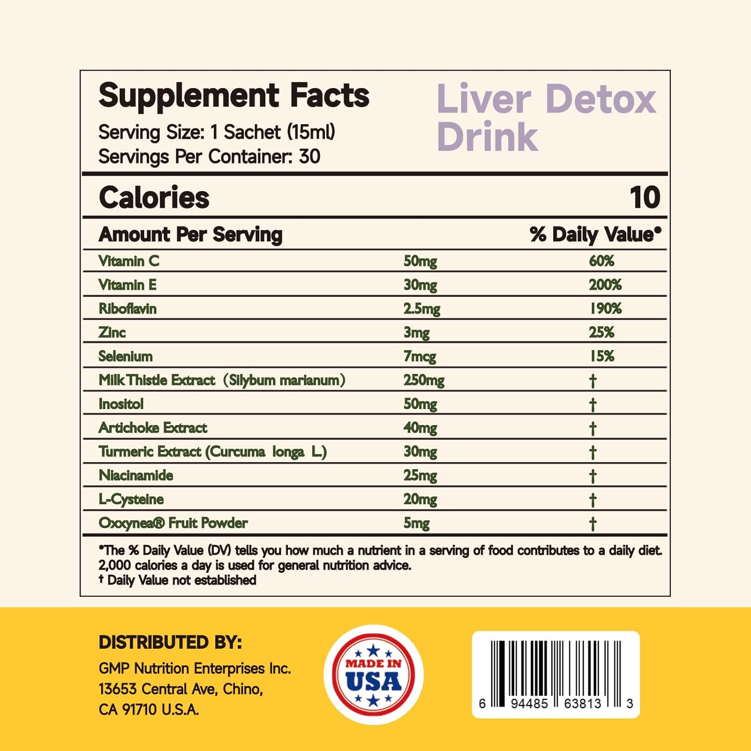 Liquid Liver Detox Drink Supplement with Milk Thistle, Artichoke, Turmeric, and Inositol - Natural Liver Health Support in Peach Flavor - 30 Sachets