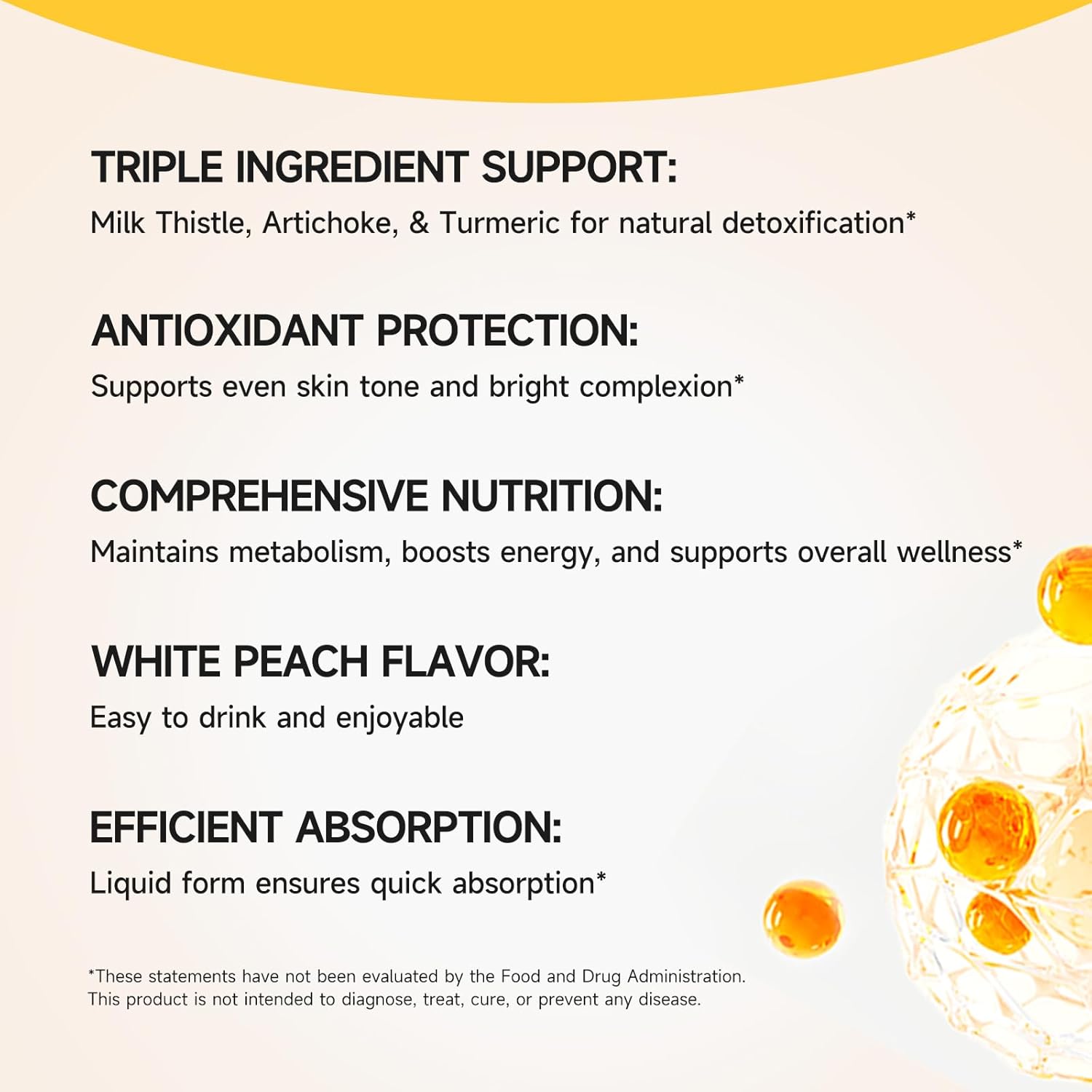 Liquid Liver Detox Drink Supplement with Milk Thistle, Artichoke, Turmeric, and Inositol - Natural Liver Health Support in Peach Flavor - 30 Sachets