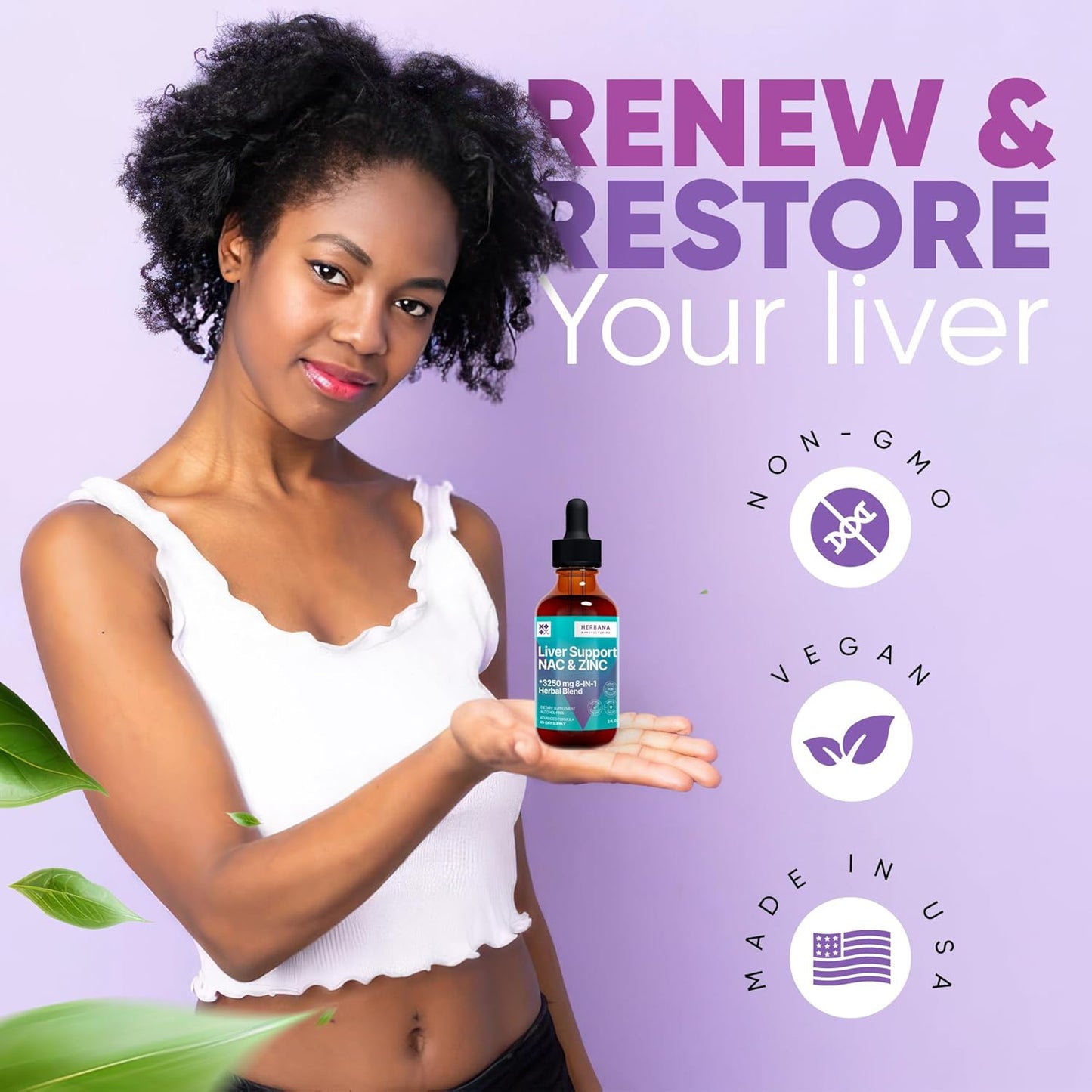 Liquid Liver Support Drops with Milk Thistle, Dandelion Root, Turmeric, & More - Liver Cleanse & Detox Supplement by Herbana Manufacturing