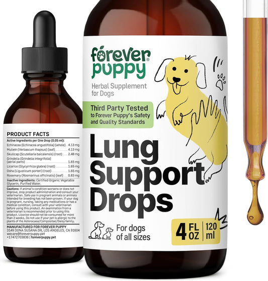 Liquid Lung Support Drops for Dogs - Natural Respiratory Health Supplements - with Mullein Leaf & Echinacea - 4 fl oz Bottle