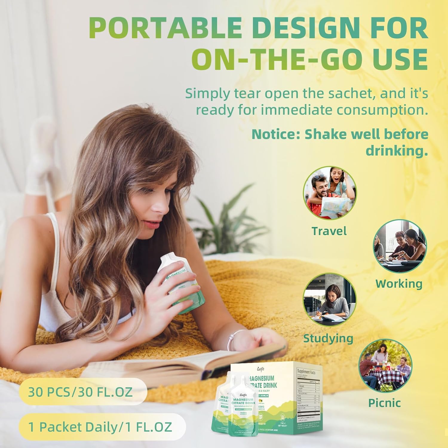 Liquid Magnesium Citrate Supplement with Bromelain, Vitamin, Zinc, and Sodium - Pineapple Flavor for Sleep, Muscle, Heart, Digestion, Constipation - 30 Day Supply