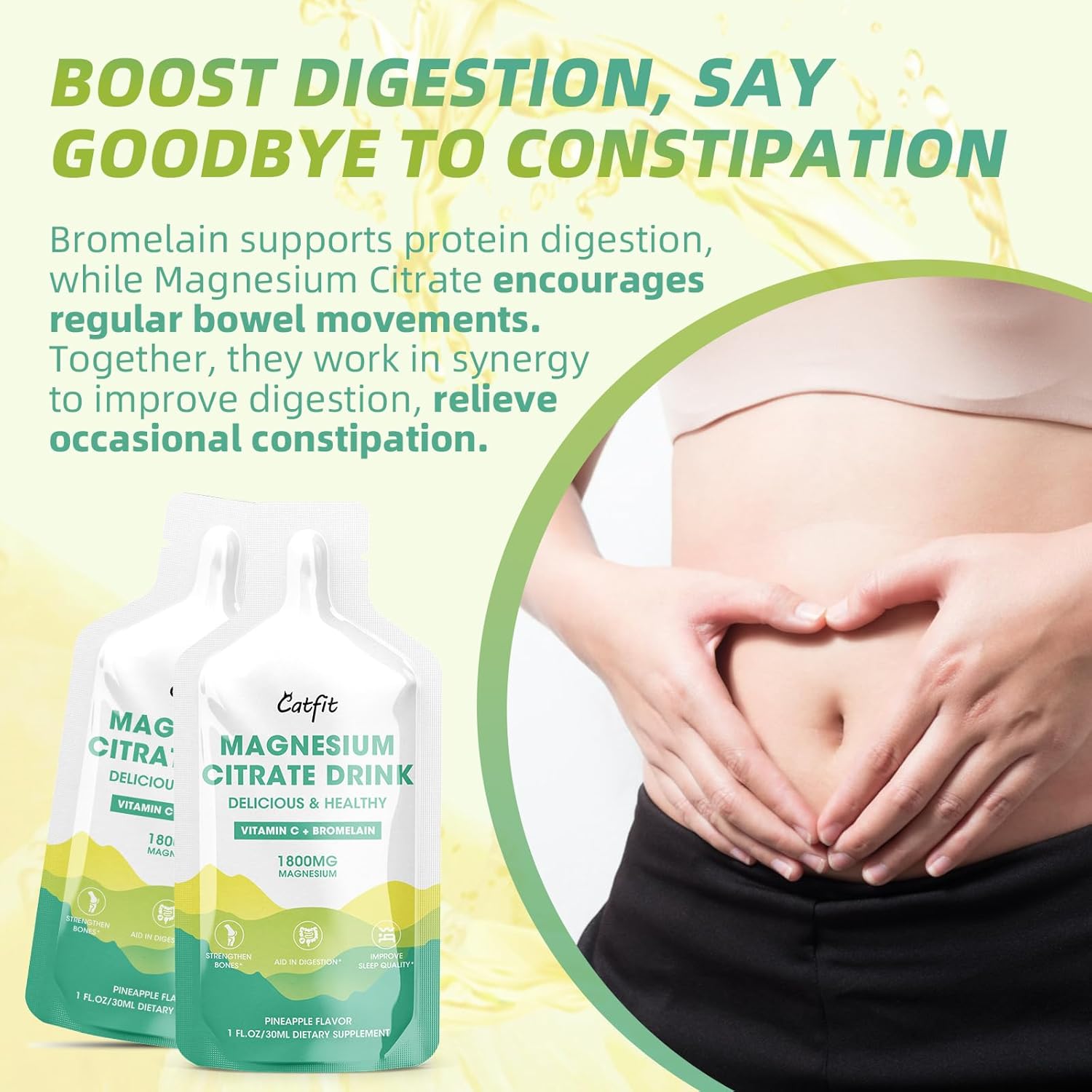 Liquid Magnesium Citrate Supplement with Bromelain, Vitamin, Zinc, and Sodium - Pineapple Flavor for Sleep, Muscle, Heart, Digestion, Constipation - 30 Day Supply