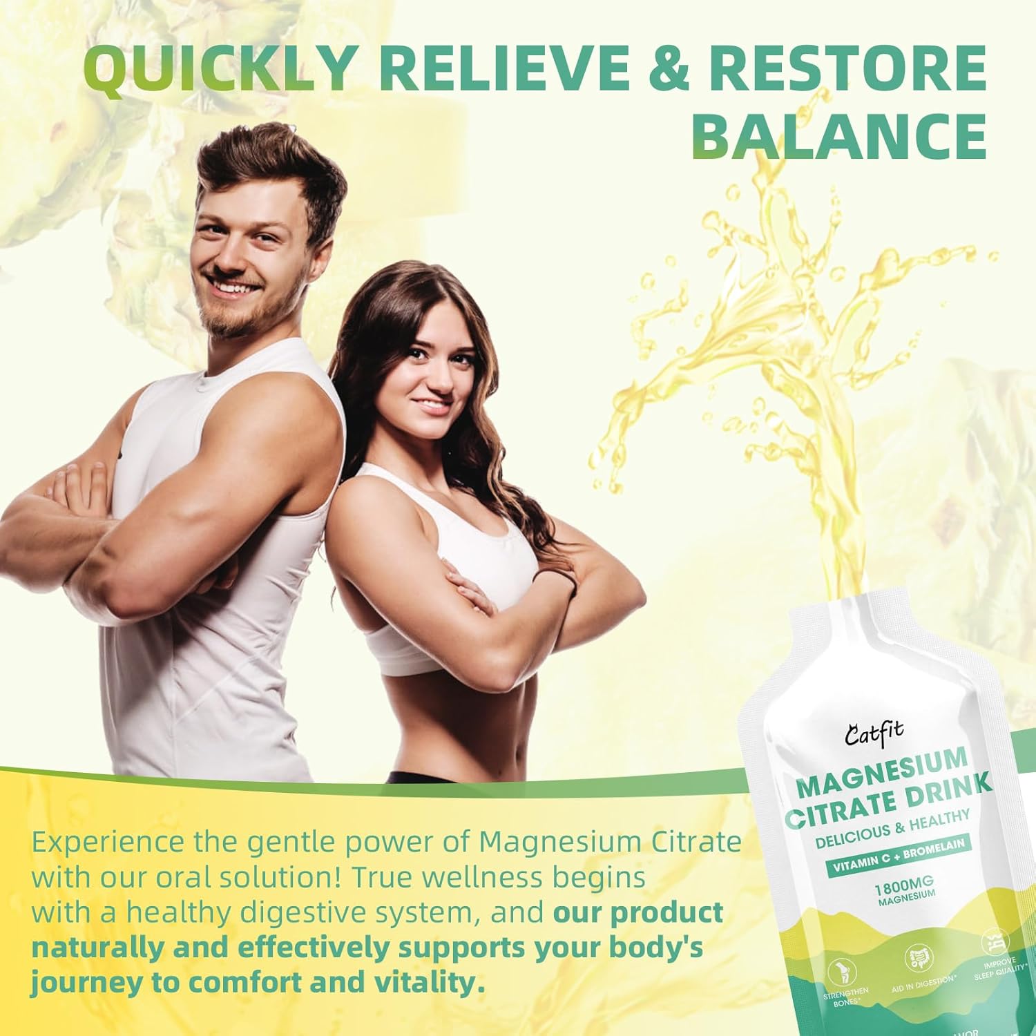 Liquid Magnesium Citrate Supplement with Bromelain, Vitamin, Zinc, and Sodium - Pineapple Flavor for Sleep, Muscle, Heart, Digestion, Constipation - 30 Day Supply