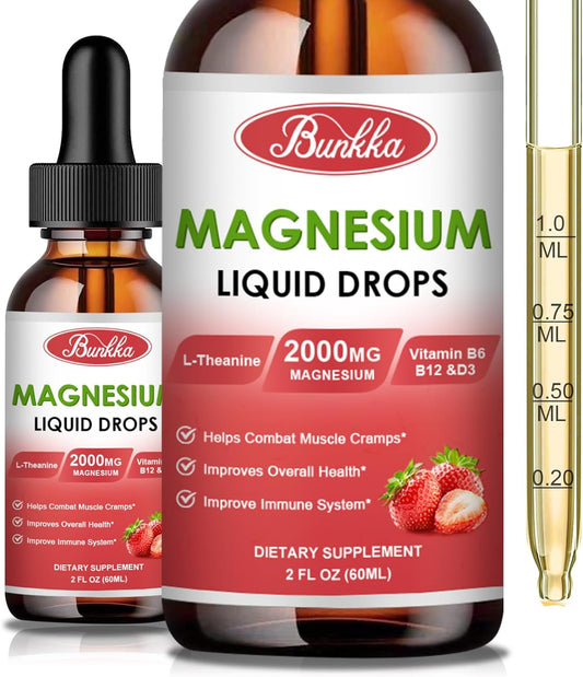 Liquid Magnesium Complex Supplement with 500mg Magnesium Glycinate, Malate, Taurate, Citrate & L-Theanine - Supports Muscles, Sleep & Stress Relief - Strawberry Flavor