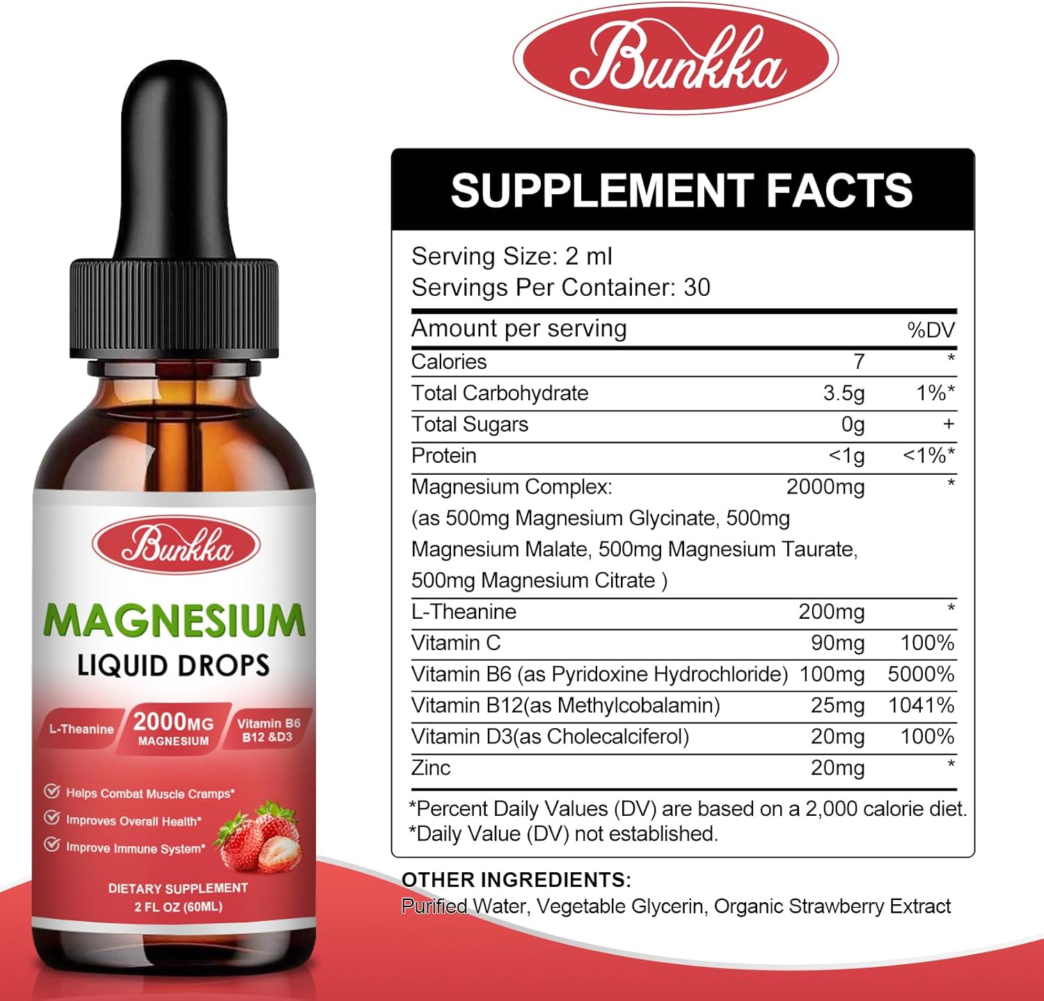 Liquid Magnesium Complex Supplement with 500mg Magnesium Glycinate, Malate, Taurate, Citrate & L-Theanine - Supports Muscles, Sleep & Stress Relief - Strawberry Flavor