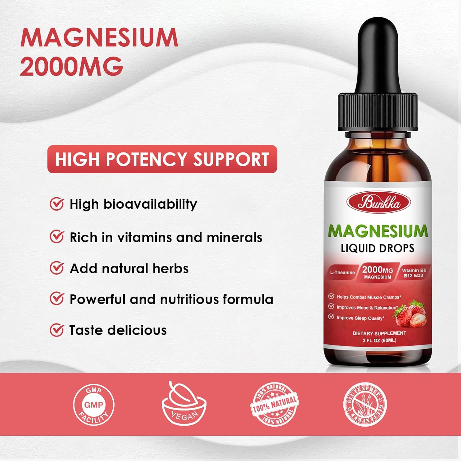 Liquid Magnesium Complex Supplement with 500mg Magnesium Glycinate, Malate, Taurate, Citrate & L-Theanine - Supports Muscles, Sleep & Stress Relief - Strawberry Flavor