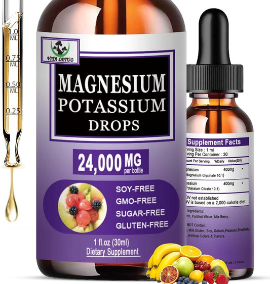Liquid Magnesium Glycinate and Potassium Citrate Supplement for Vascular, Bone, Heart, Muscle & Nerve Health - 500mg Magnesium, 500mg Potassium - Non-GMO, Vegan Formula - BoostGo Australia