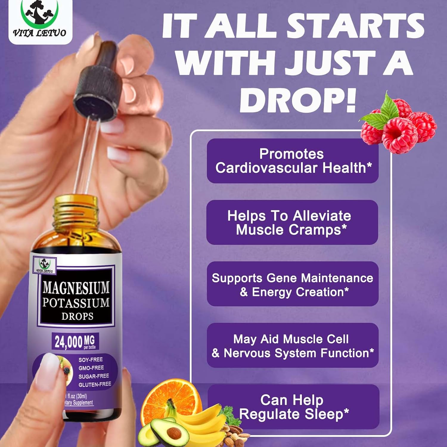 Liquid Magnesium Glycinate and Potassium Citrate Supplement for Vascular, Bone, Heart, Muscle & Nerve Health - 500mg Magnesium, 500mg Potassium - Non-GMO, Vegan Formula - BoostGo Australia