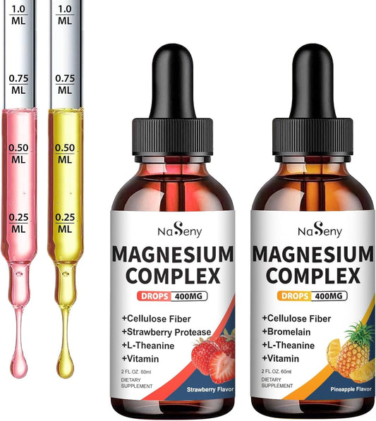 Liquid Magnesium Glycinate Drops for Kids - 400mg High Absorption Complex for Bone Health and Relaxation (2 Pack)