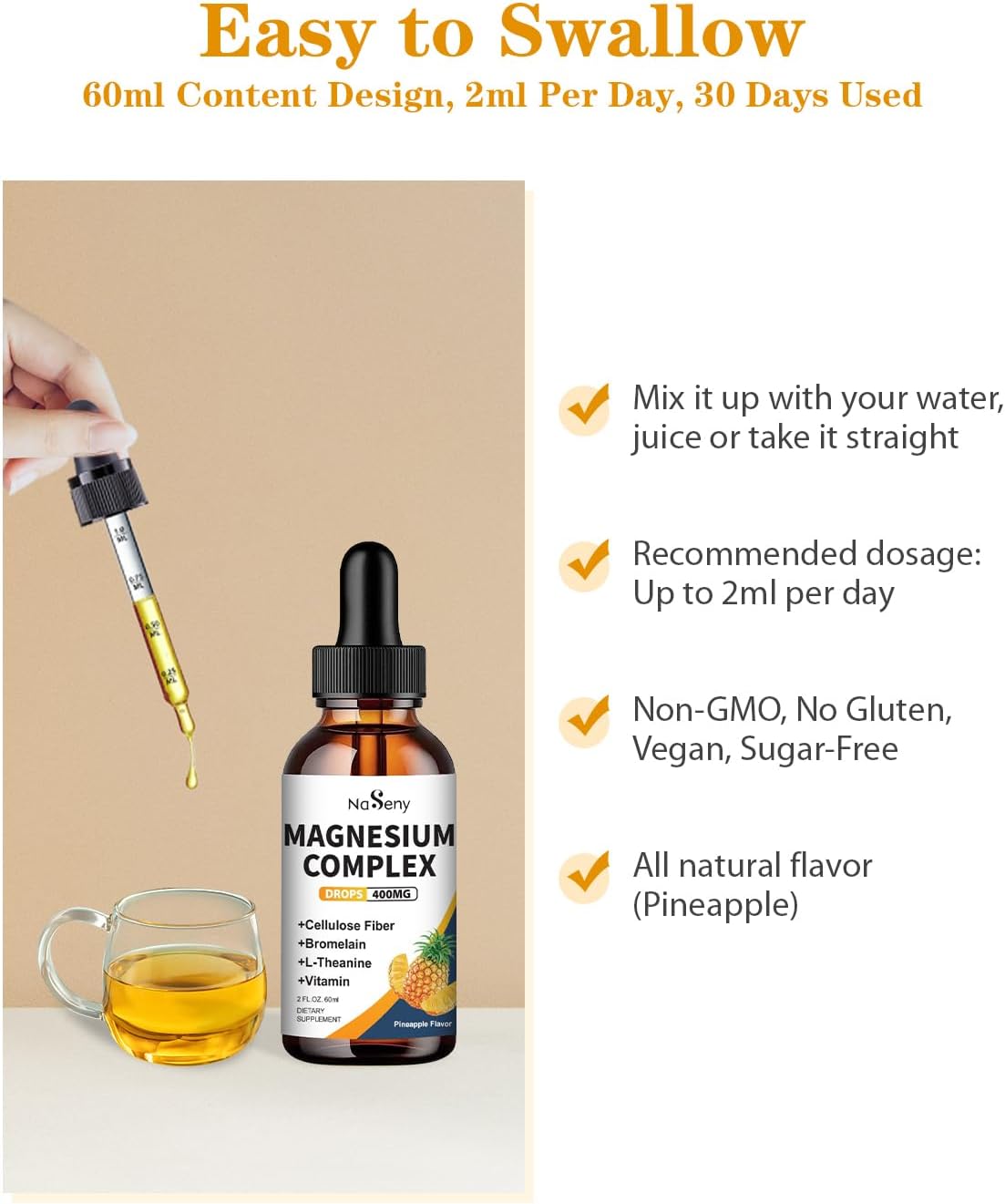 Liquid Magnesium Glycinate Drops for Kids - 400mg High Absorption Complex for Bone Health and Relaxation (2 Pack)