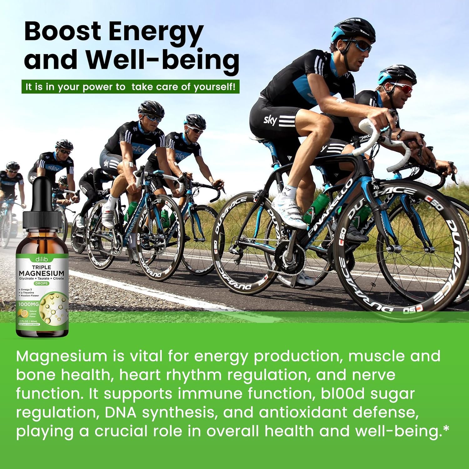 Liquid Magnesium Glycinate Supplement 1000mg with Omega 3, Zinc, Ashwagandha for Sleep & Stress Relief, Lemon Flavor