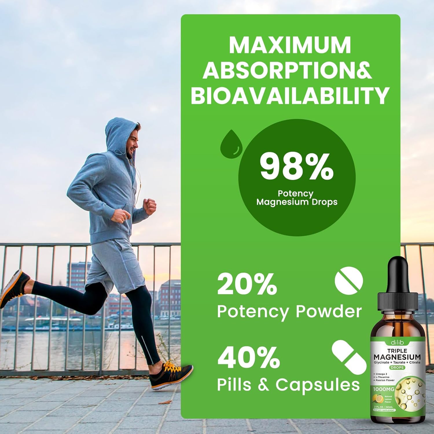 Liquid Magnesium Glycinate Supplement 1000mg with Omega 3, Zinc, Ashwagandha for Sleep & Stress Relief, Lemon Flavor