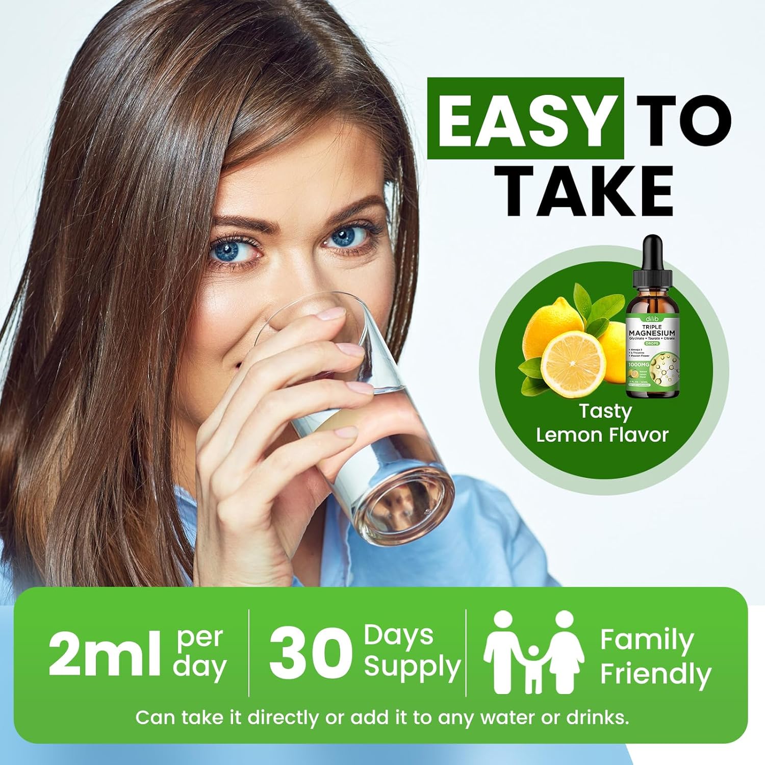 Liquid Magnesium Glycinate Supplement 1000mg with Omega 3, Zinc, Ashwagandha for Sleep & Stress Relief, Lemon Flavor