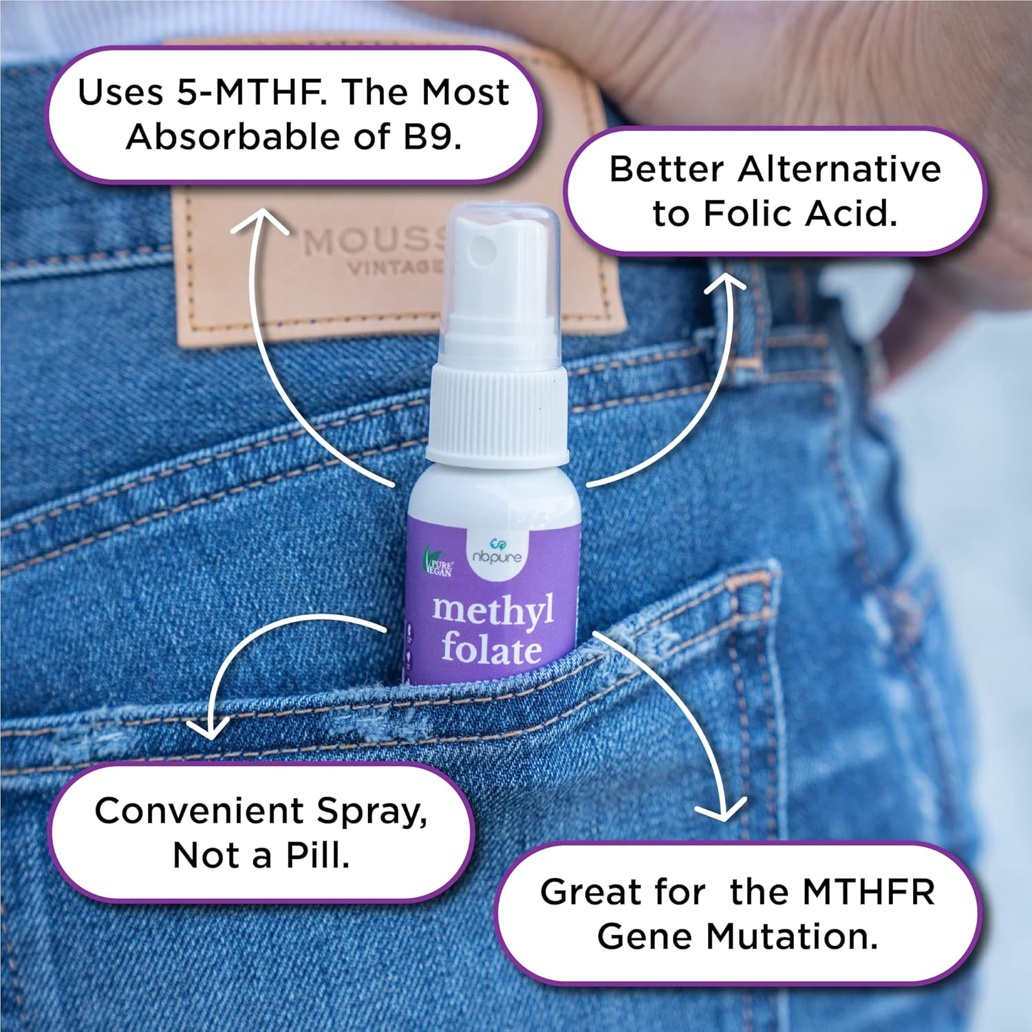 Liquid Methylfolate Vitamin B9 Spray Supplement - 1 oz Bottle