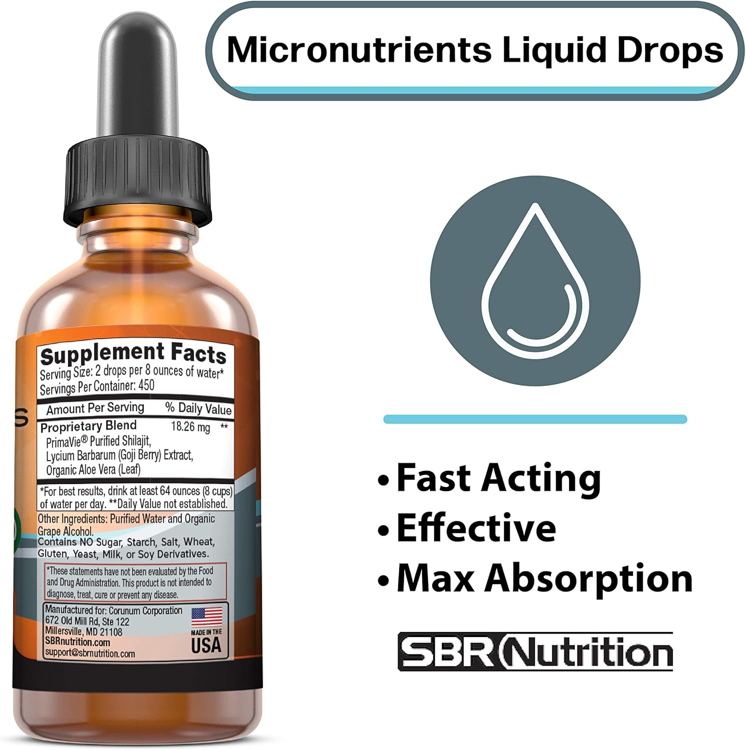 Liquid Micronutrient Drops with PrimaVie Shilajit, Electrolytes, and Trace Elements for Energy and Muscle Cramps - Magnesium, Sodium, Potassium, Zinc - Keto, Vegan, Paleo
