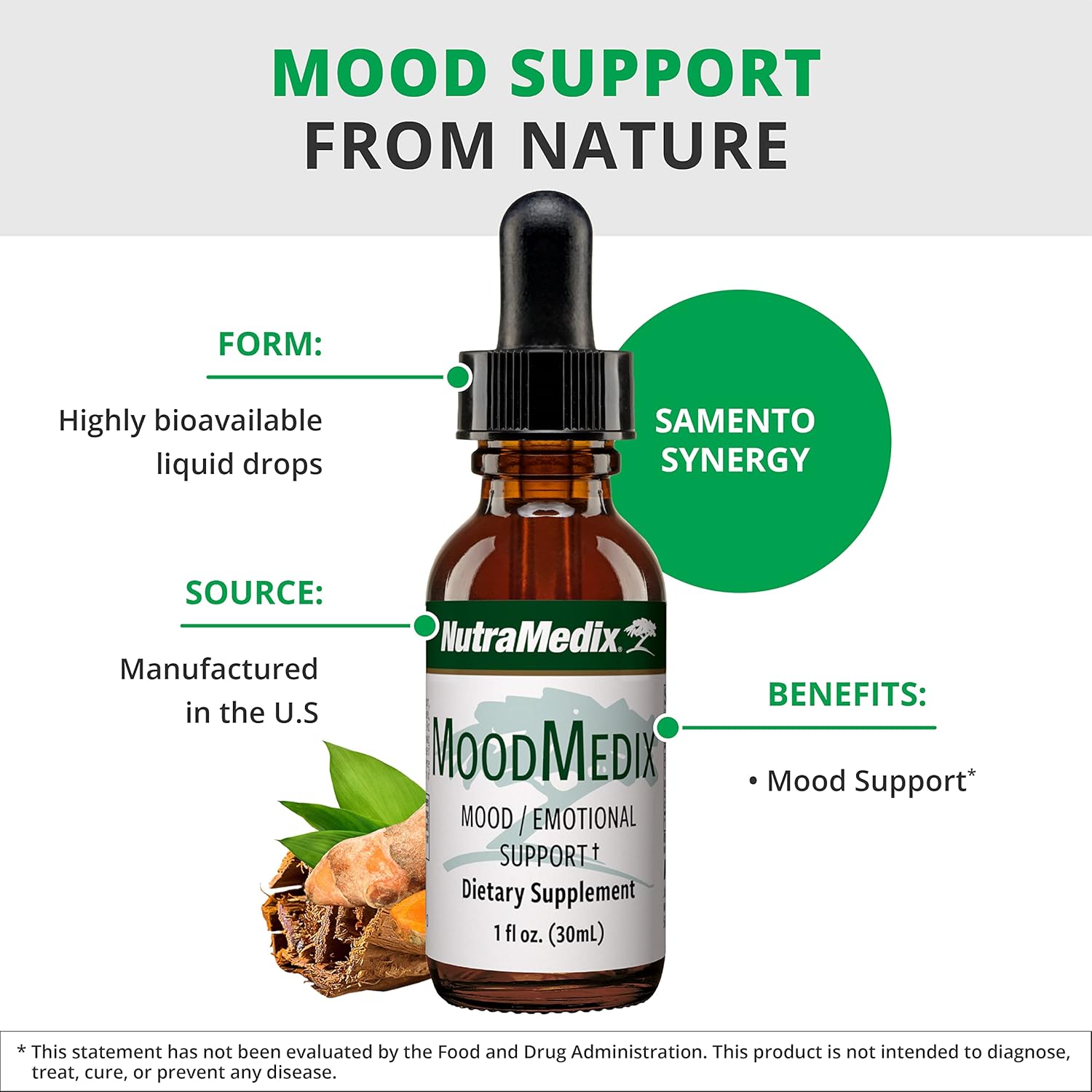 Liquid Mood Support Supplement with Cat's Claw & Turmeric Root - Stress & Emotional Balance - Herbal Extract Tincture