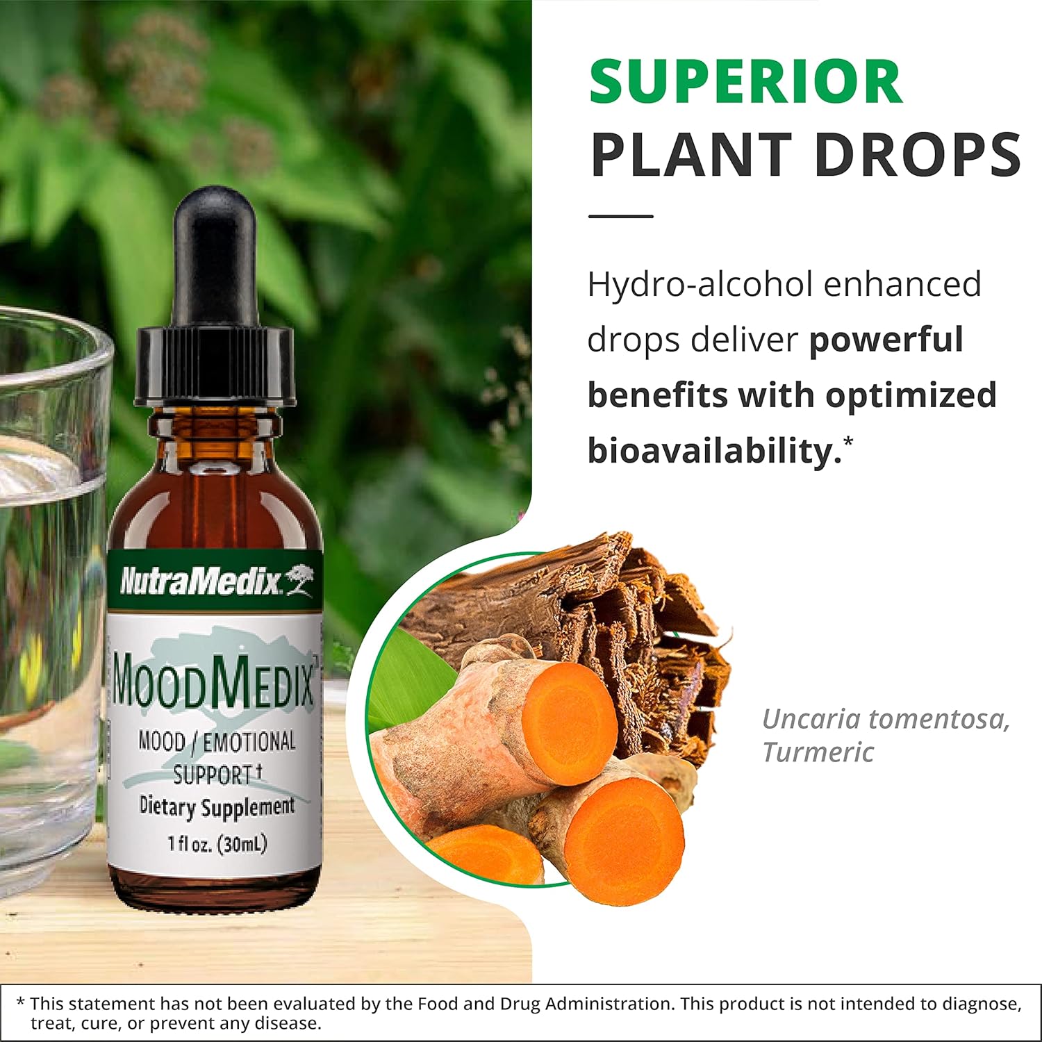 Liquid Mood Support Supplement with Cat's Claw & Turmeric Root - Stress & Emotional Balance - Herbal Extract Tincture