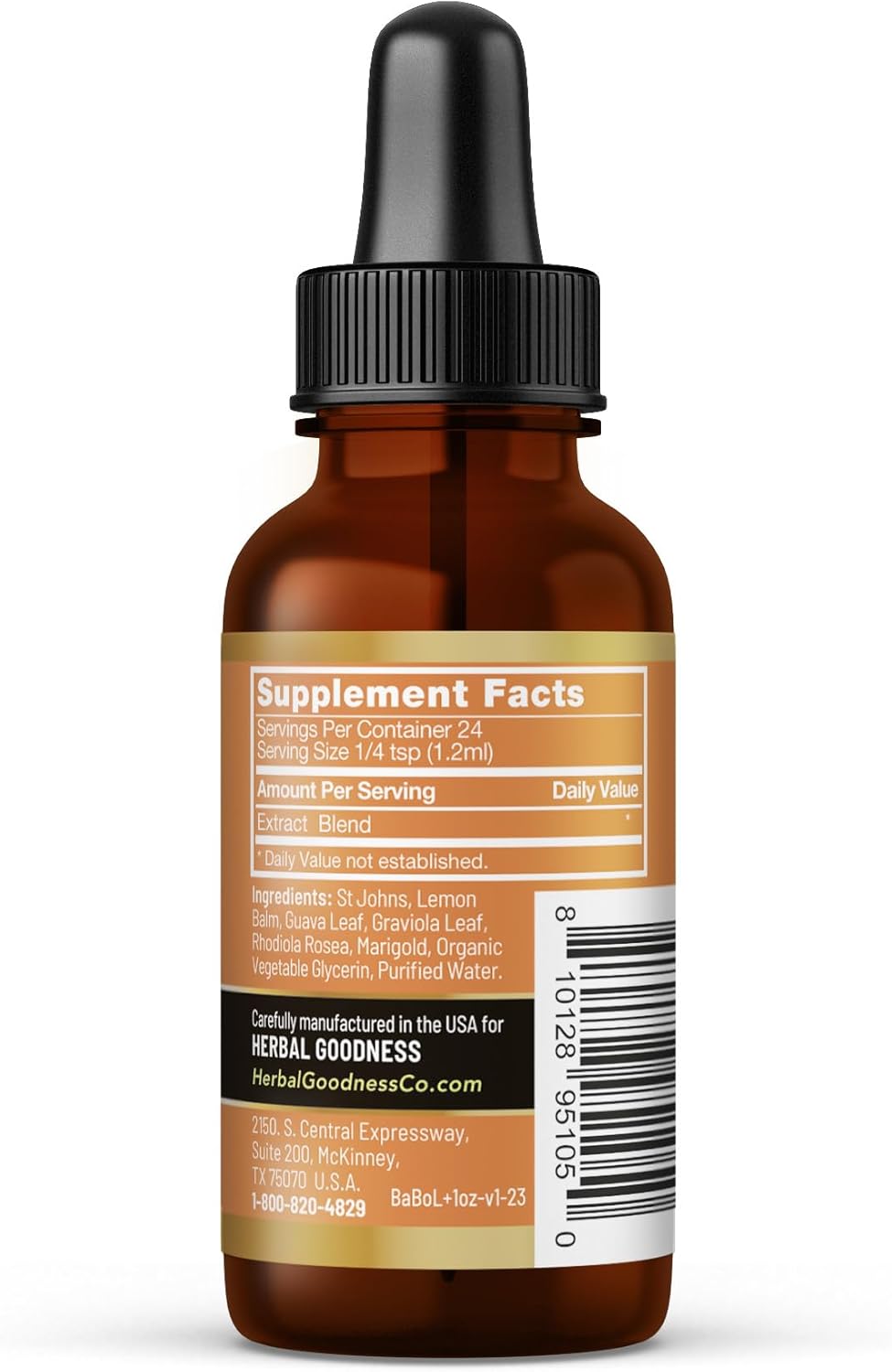 Liquid Mood Support Supplement with Rhodiola Rosea for Natural Calmness & Emotional Balance - 1 oz Bottle