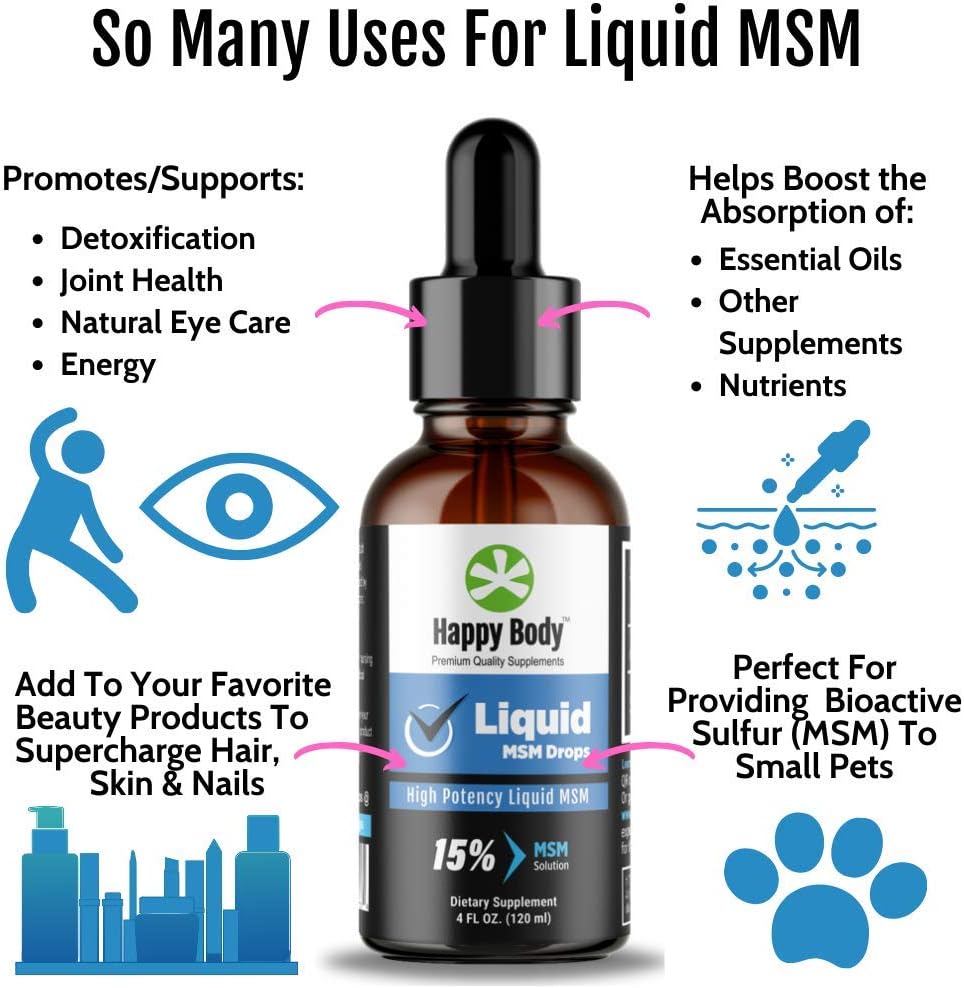 Liquid MSM Drops with Highest MSM Content | Ideal for Oral & Topical Use | 4 fl. oz Bottle (2 Pack)