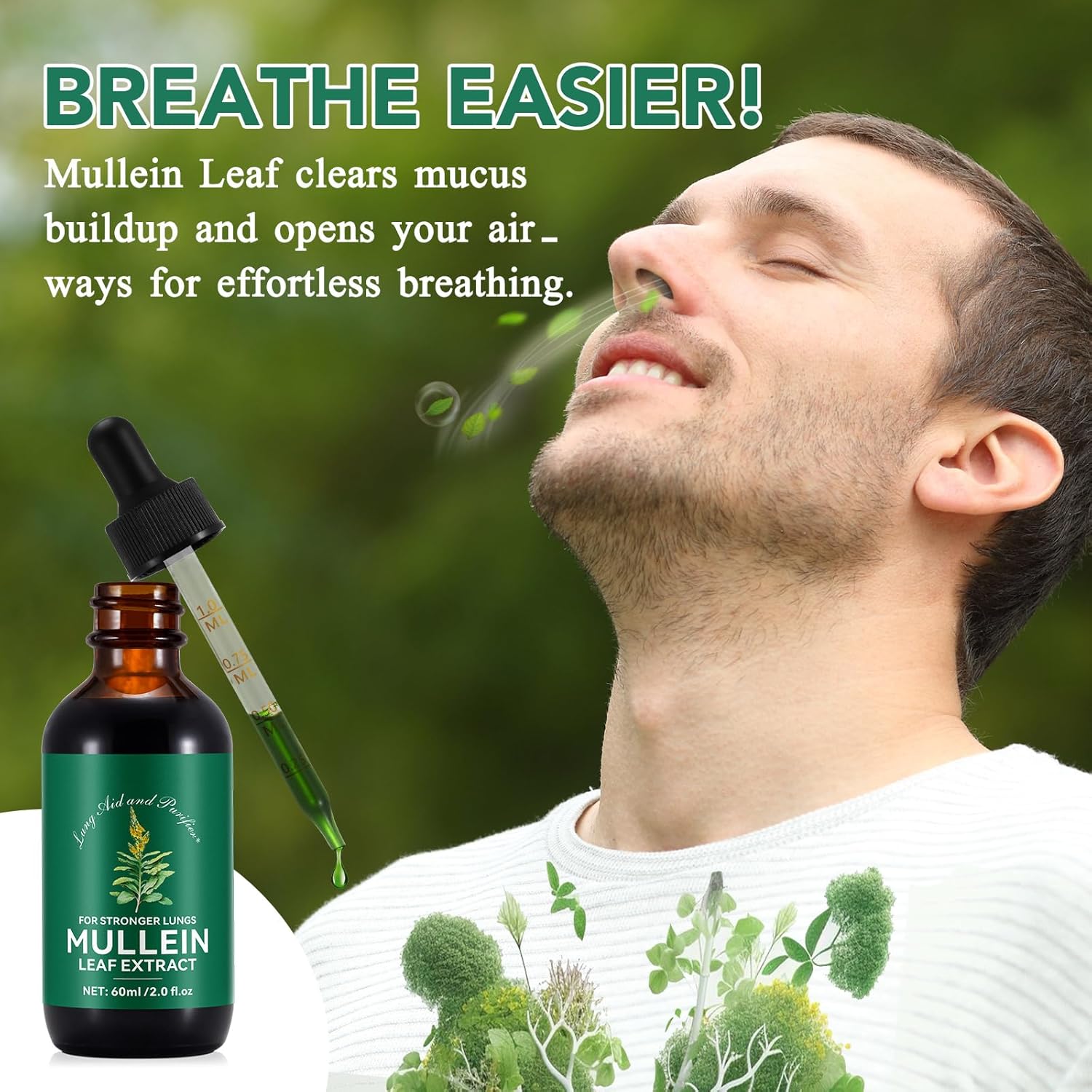 Liquid Mullein Lung Cleanse Drops - 2 Fl Oz Natural Extract Supplement - Fast Absorption, 1 Month Supply - Respiratory Support