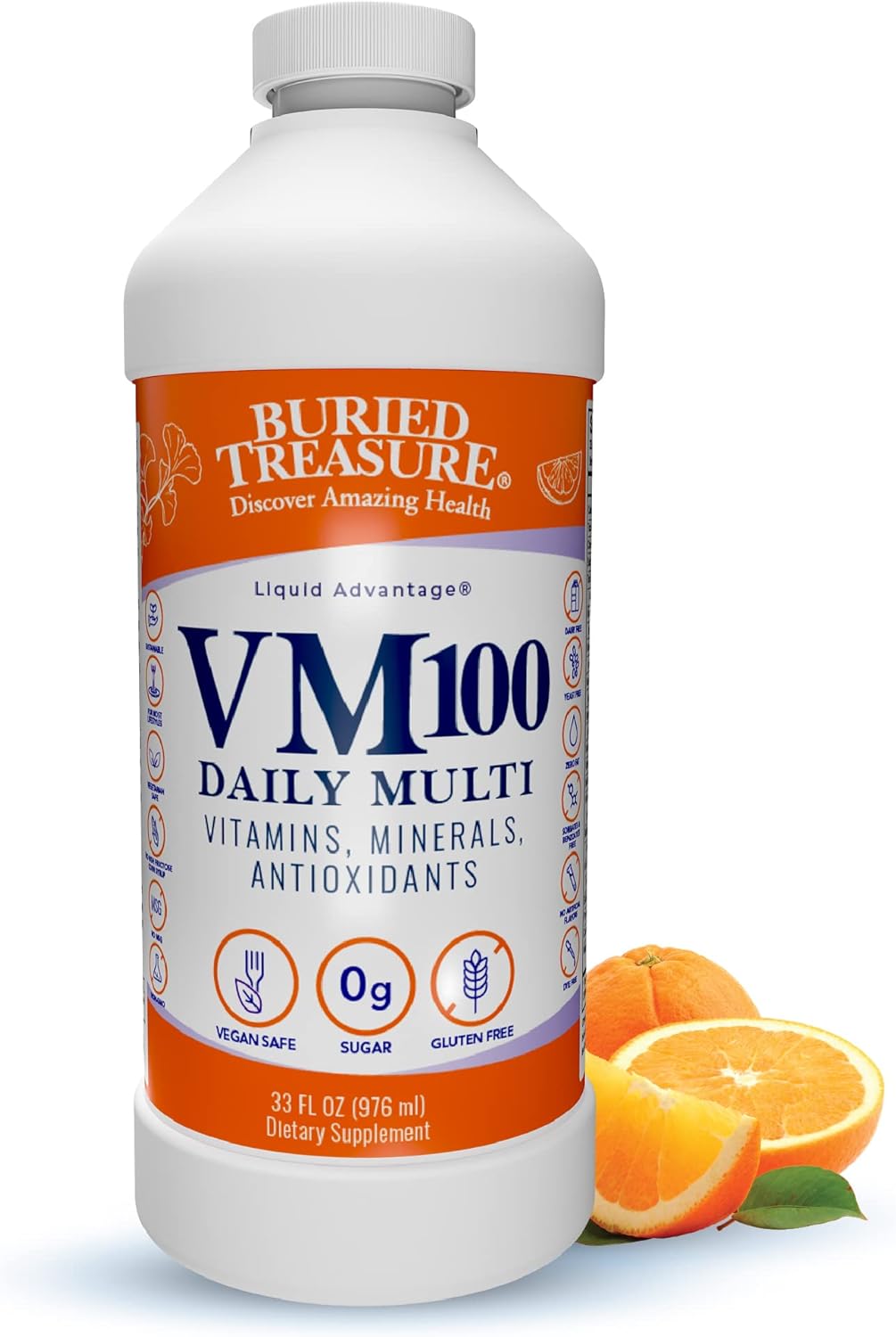 Liquid Multivitamin and Mineral Supplement with Antioxidants - Orange Zest Flavor - 32 Servings, 32oz Bottle
