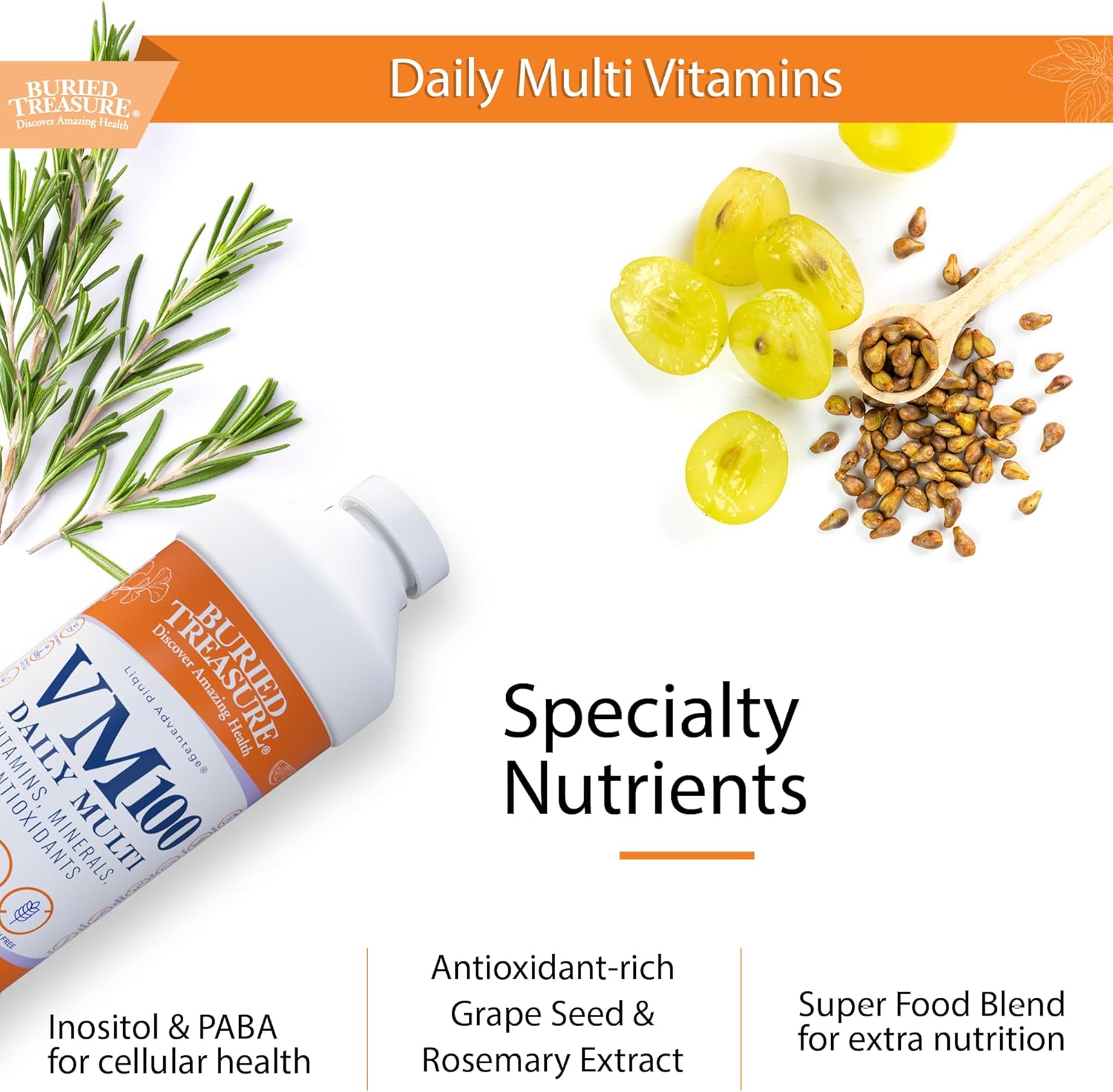 Liquid Multivitamin and Mineral Supplement with Antioxidants - Orange Zest Flavor - 32 Servings, 32oz Bottle