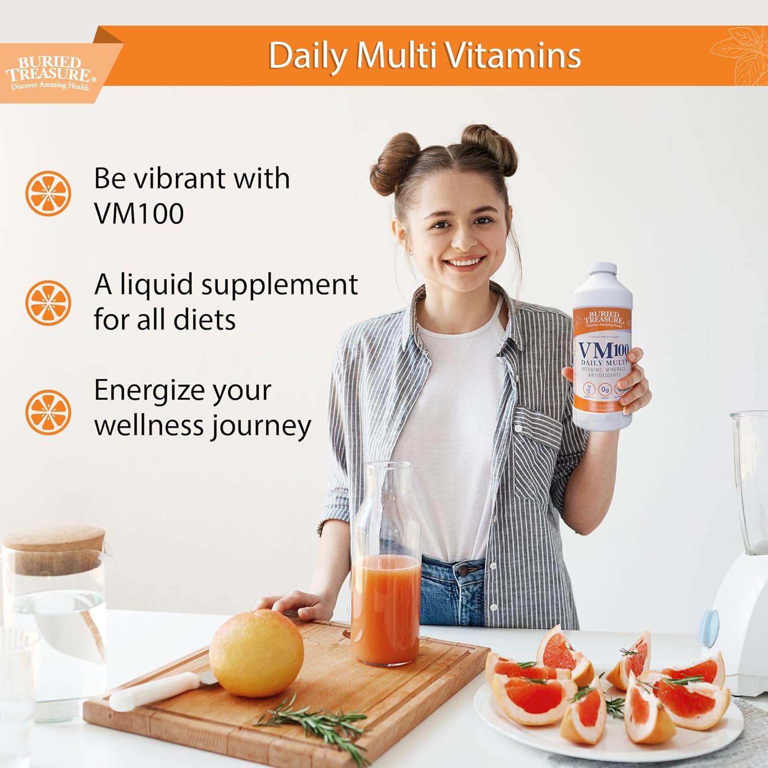 Liquid Multivitamin and Mineral Supplement with Antioxidants - Orange Zest Flavor - 32 Servings, 32oz Bottle