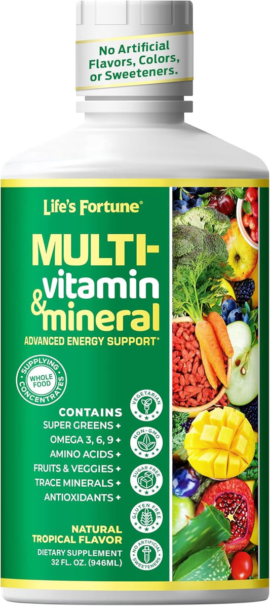 Liquid Multivitamin for Men & Women - Natural Energy Source with Whole Food Concentrates, Antioxidants, Amino Acids, Enzymes, Minerals - 32 Servings