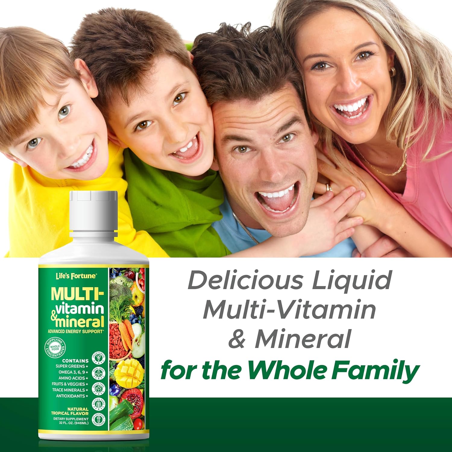 Liquid Multivitamin for Men & Women - Natural Energy Source with Whole Food Concentrates, Antioxidants, Amino Acids, Enzymes, Minerals - 32 Servings