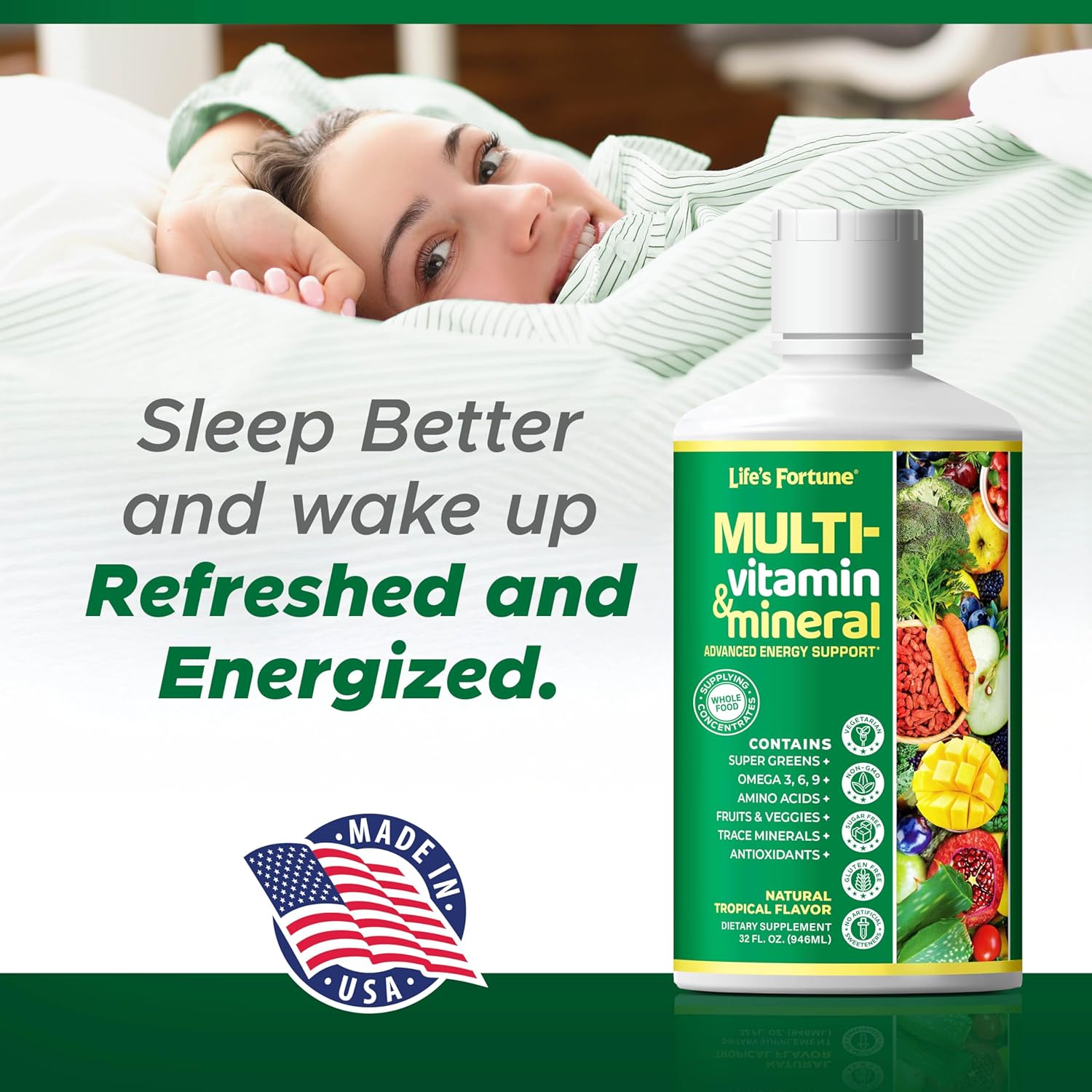 Liquid Multivitamin for Men & Women - Natural Energy Source with Whole Food Concentrates, Antioxidants, Amino Acids, Enzymes, Minerals - 32 Servings