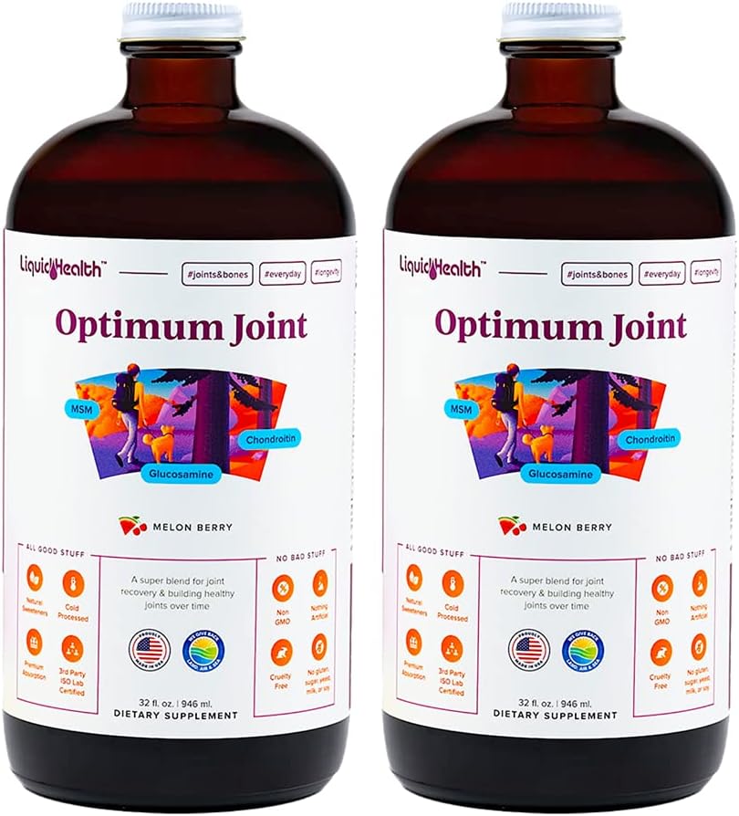 Liquid Multivitamin with Glucosamine, Chondroitin, MSM & Hyaluronic Acid for Joint Support - Mobility & Comfort for Runners, Athletes - Vegan, Sugar-Free Formula (2 Pack)
