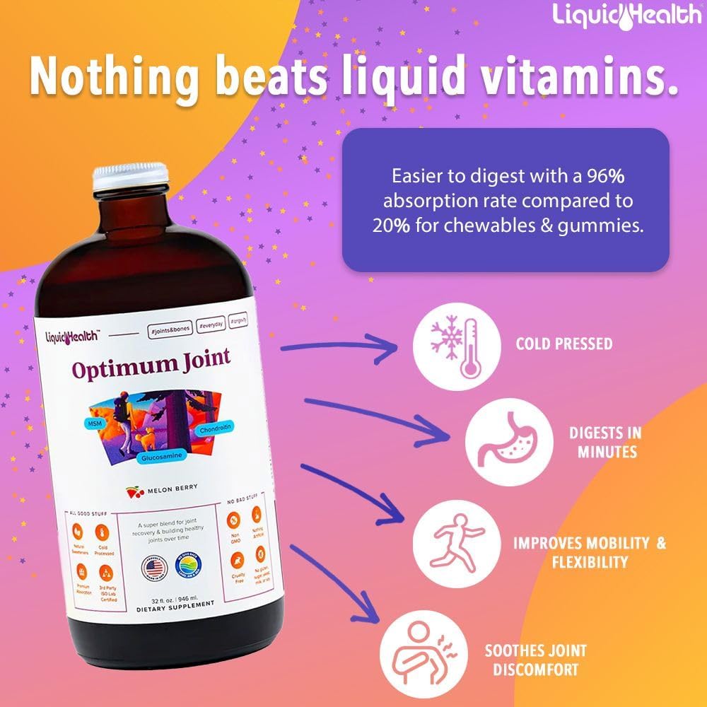 Liquid Multivitamin with Glucosamine, Chondroitin, MSM & Hyaluronic Acid for Joint Support - Mobility & Comfort for Runners, Athletes - Vegan, Sugar-Free Formula (2 Pack)