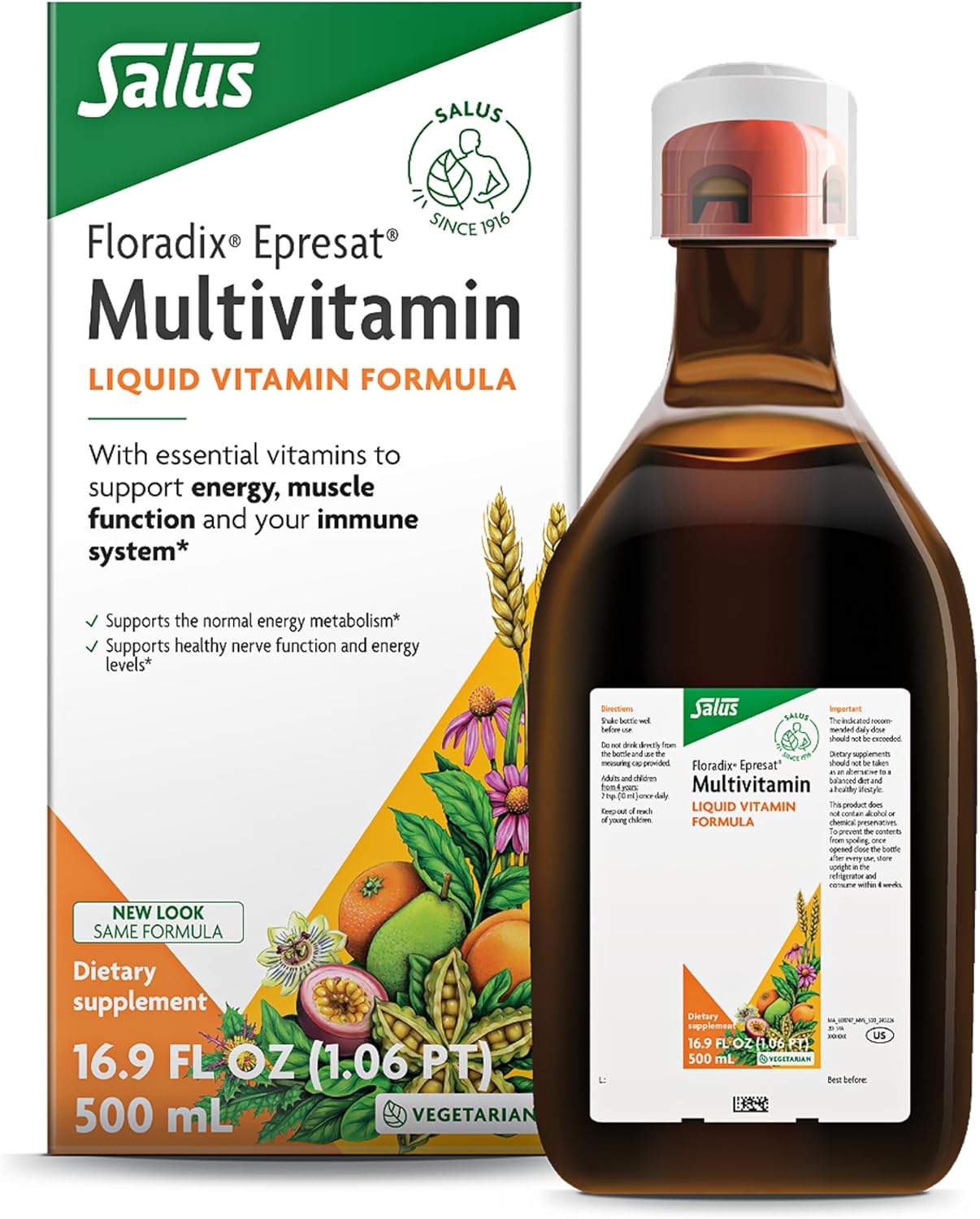 Liquid Multivitamin with Vitamin A, Milk Thistle & More for Energy & Liver Health - Vegetarian, Non-GMO - 17 fl oz Bottle