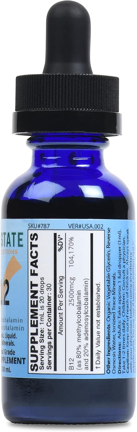 Liquid Nano Ionic B12 Supplement for Men and Women - 1 Ounce Bottle by Good State