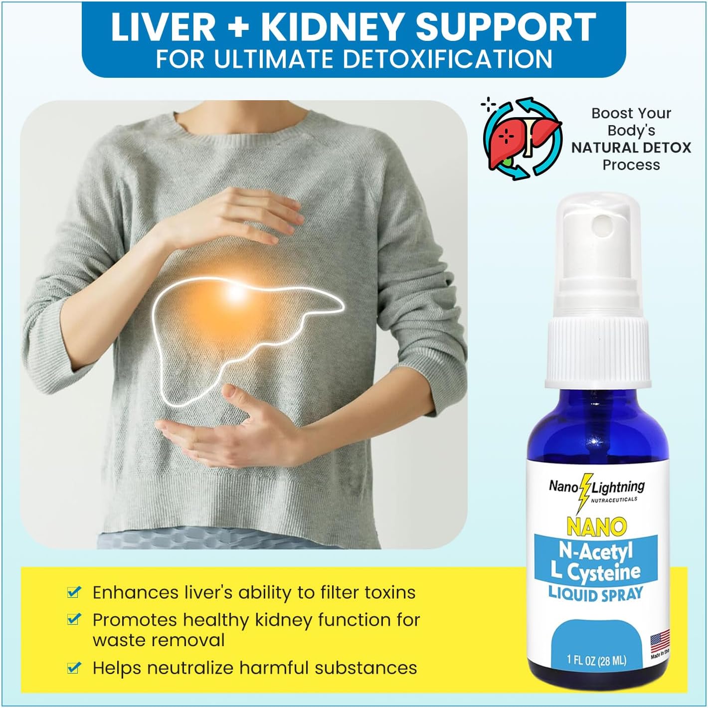 Liquid Nano Lightning Nutraceuticals N-Acetyl L-Cysteine (NAC) with 99% Absorption - Maximum Bioavailability for Fast Results