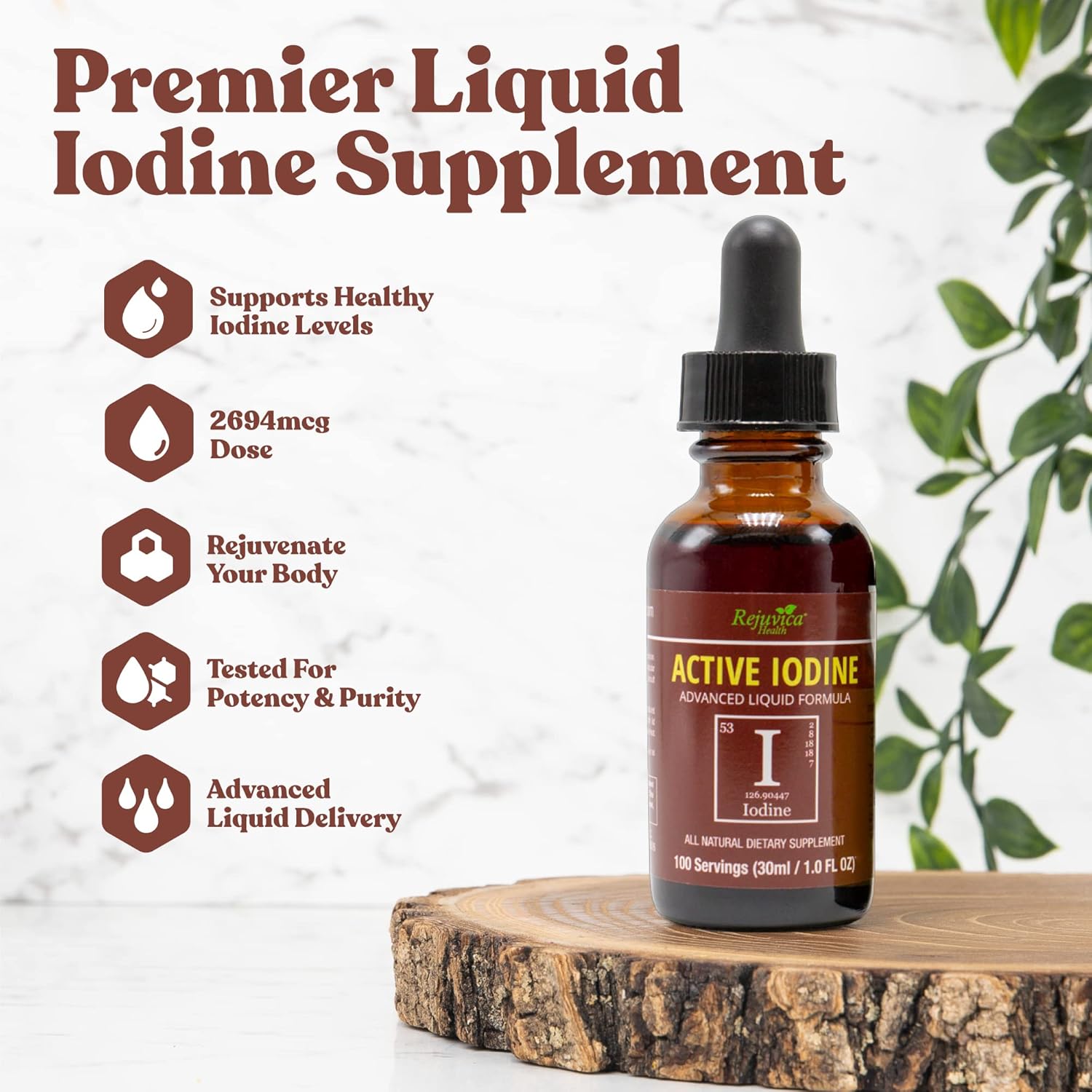 Liquid Nascent Iodine Drops for Healthy Energy & Vitality - Supports Optimal Iodine Levels & Absorption - Rejuvica Health Active Formula